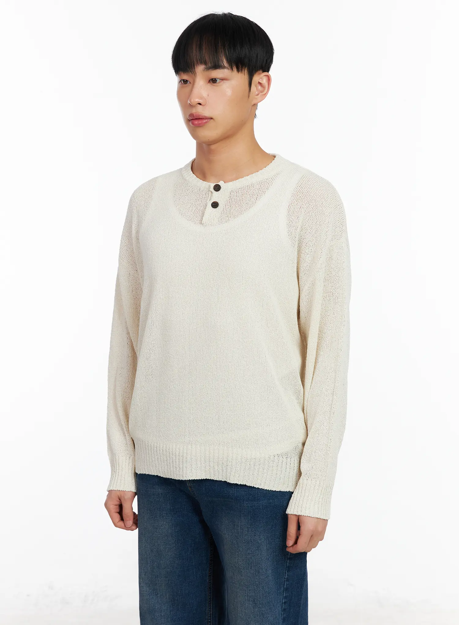 Men's Two-Button Henley Knit Sweater IA502 - Image 5