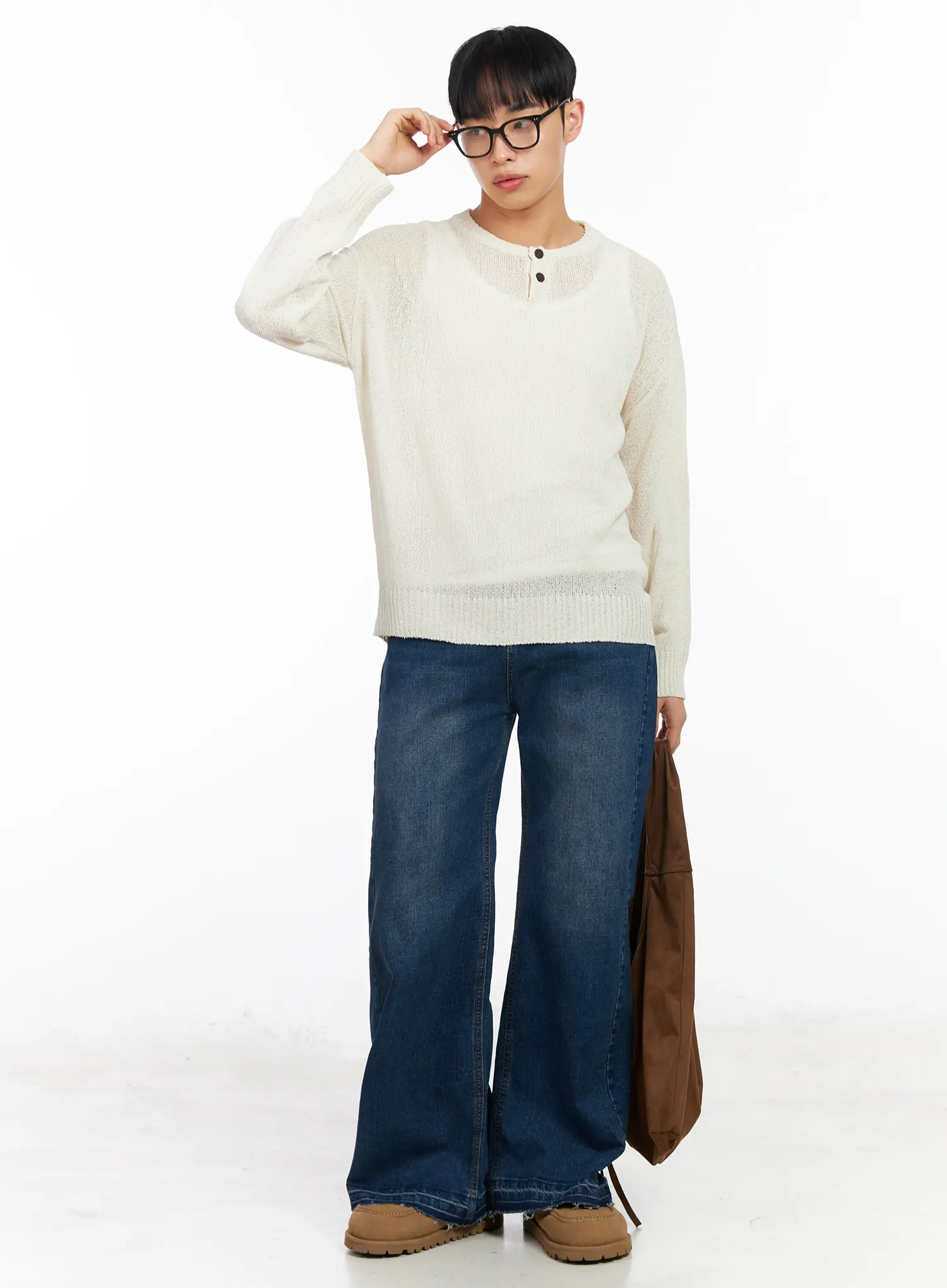 Men's Two-Button Henley Knit Sweater IA502 - Image 8