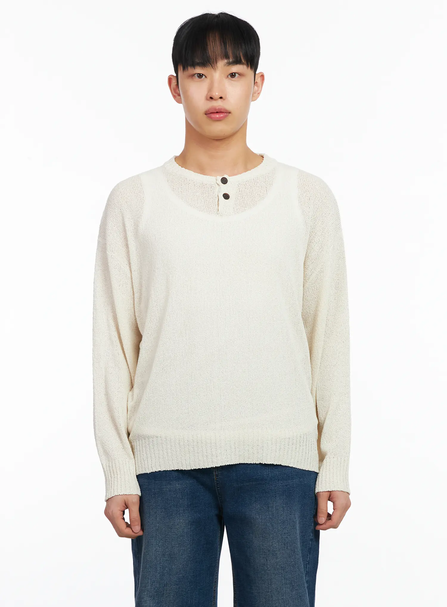 Men's Two-Button Henley Knit Sweater IA502 - Image 9