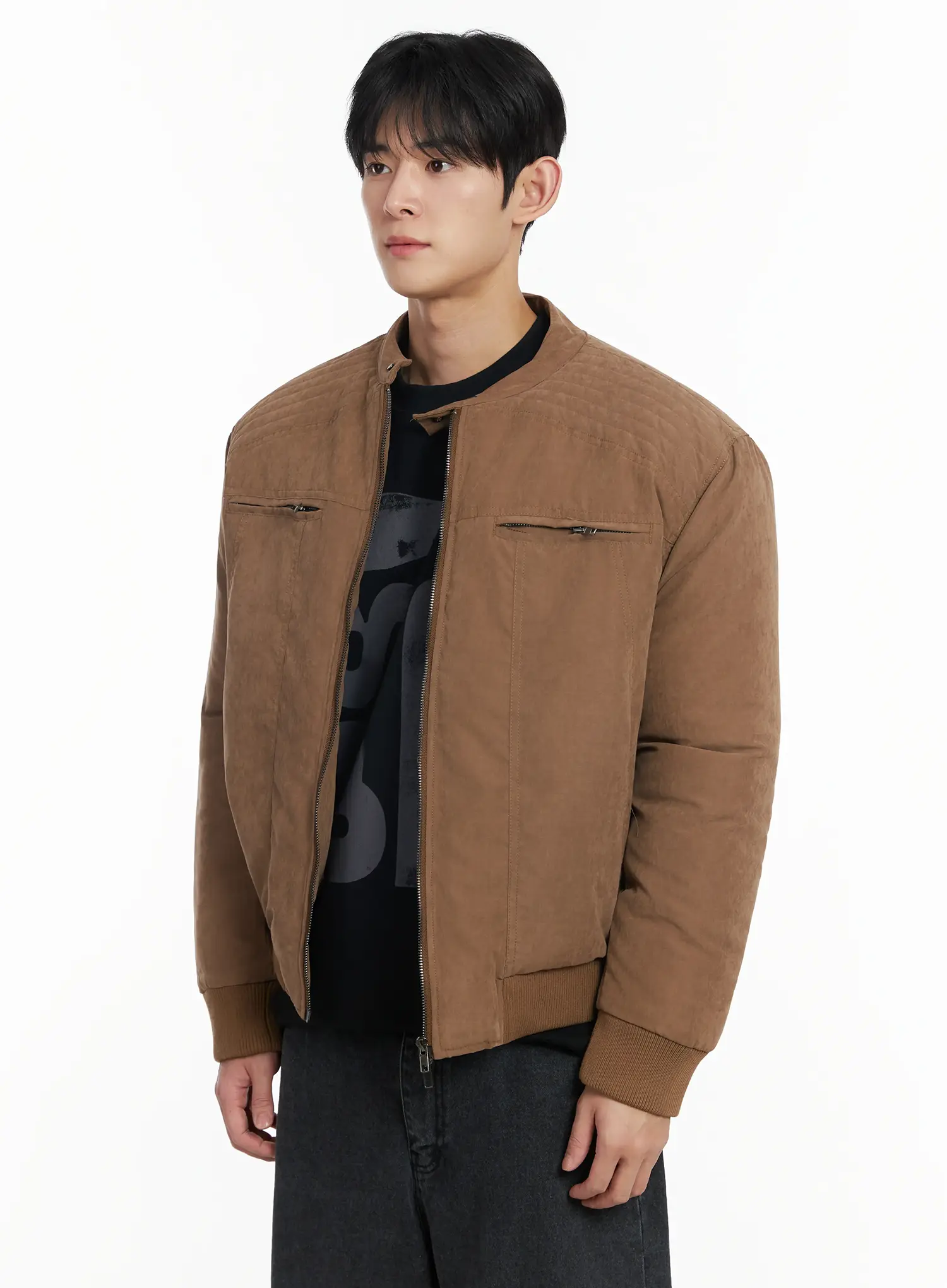 Men's Two -Way Zipper Biker Jacket (Brown) IF517 - Image 4