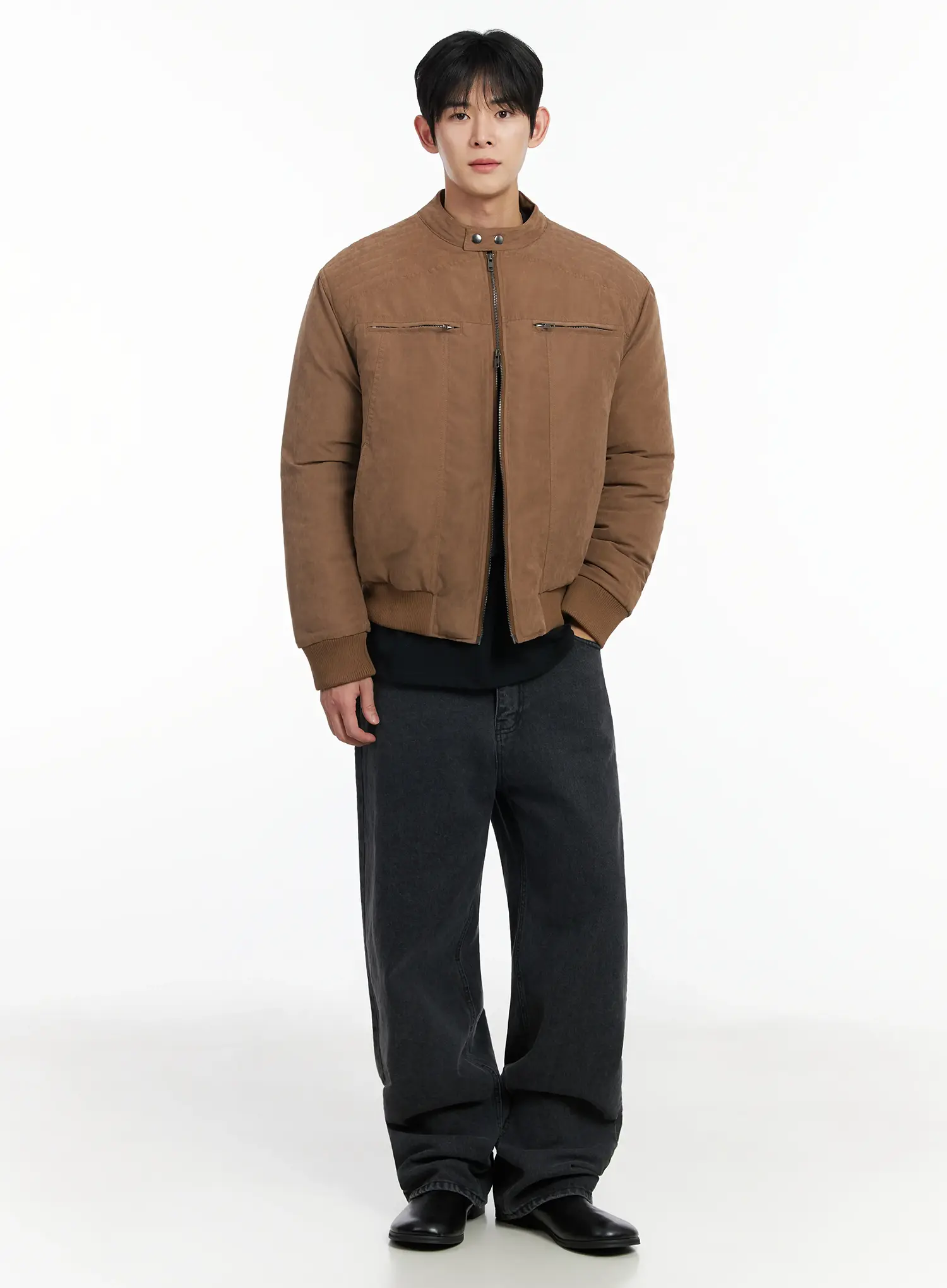 Men's Two -Way Zipper Biker Jacket (Brown) IF517 - Image 7