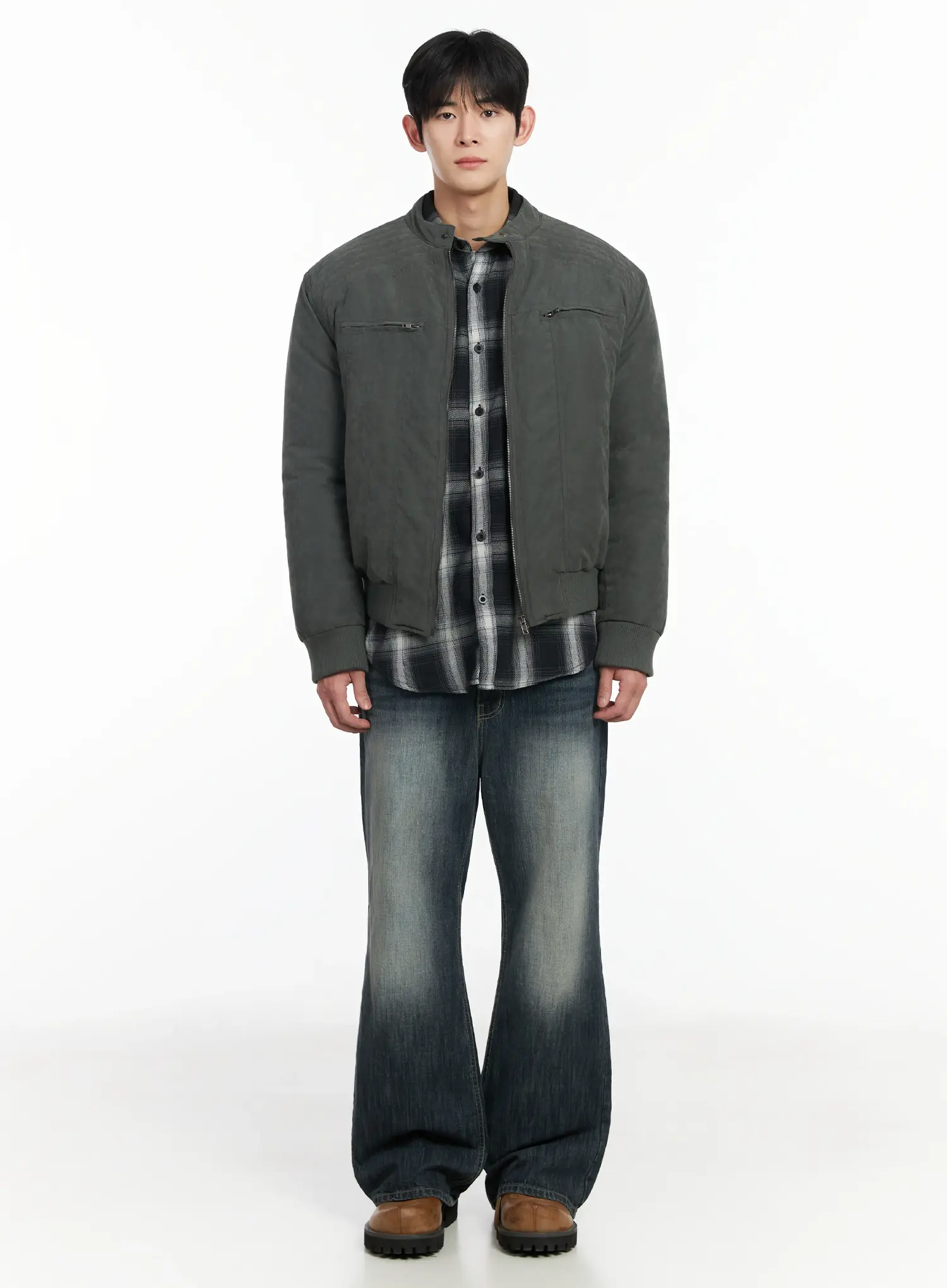 Men's Two -Way Zipper Biker Jacket (Dark Green) IF517 - Image 3