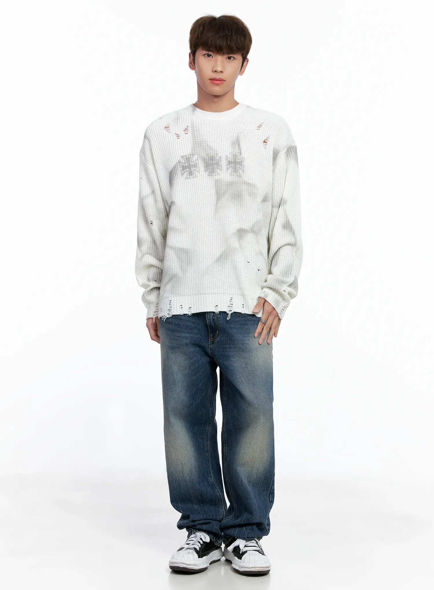 Men's Vintage Wash Semi-Wide Jeans IO502 - Image 10