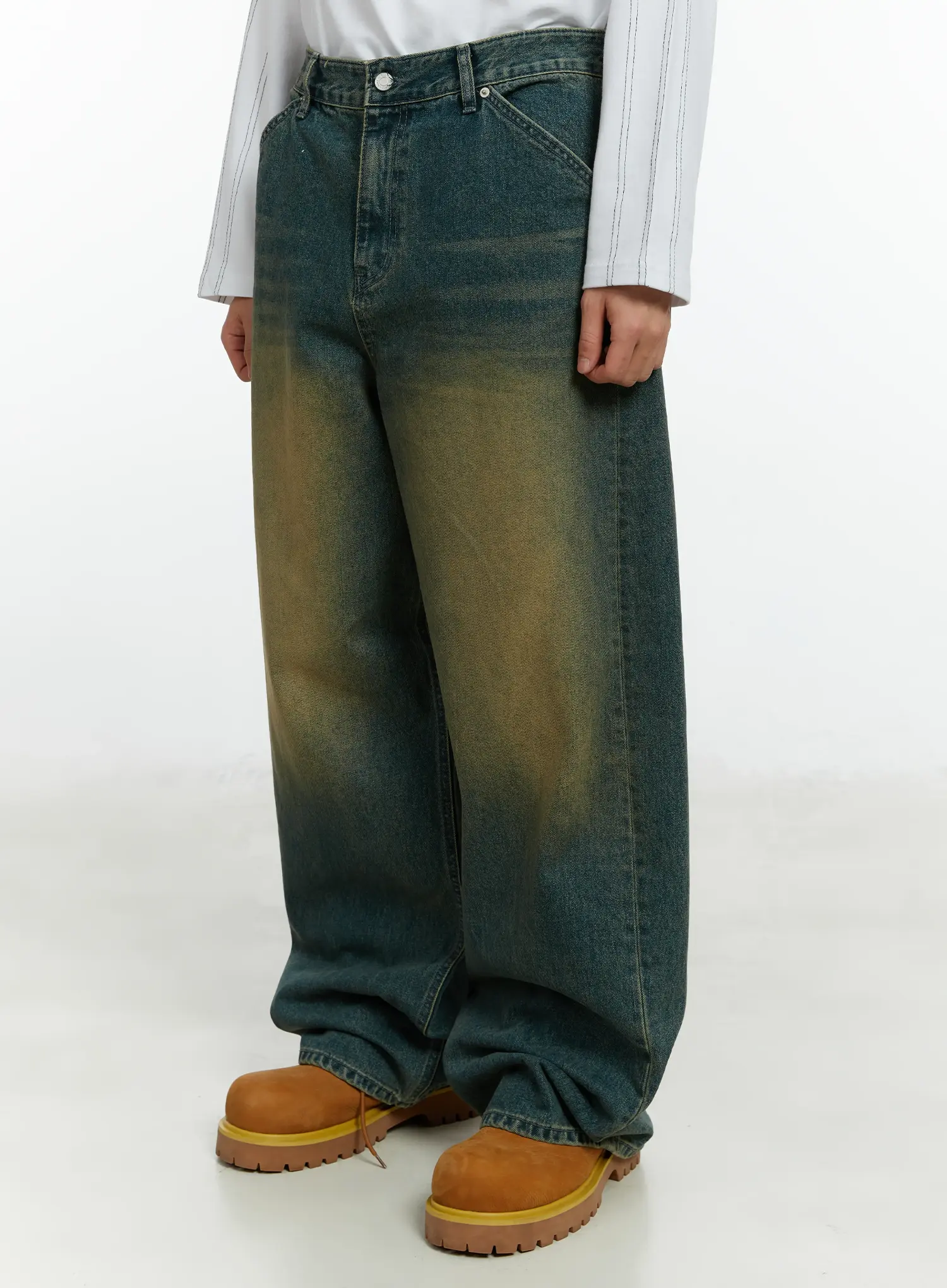 Men's Vintage Wash Wide Leg Jeans IF510 - Image 5