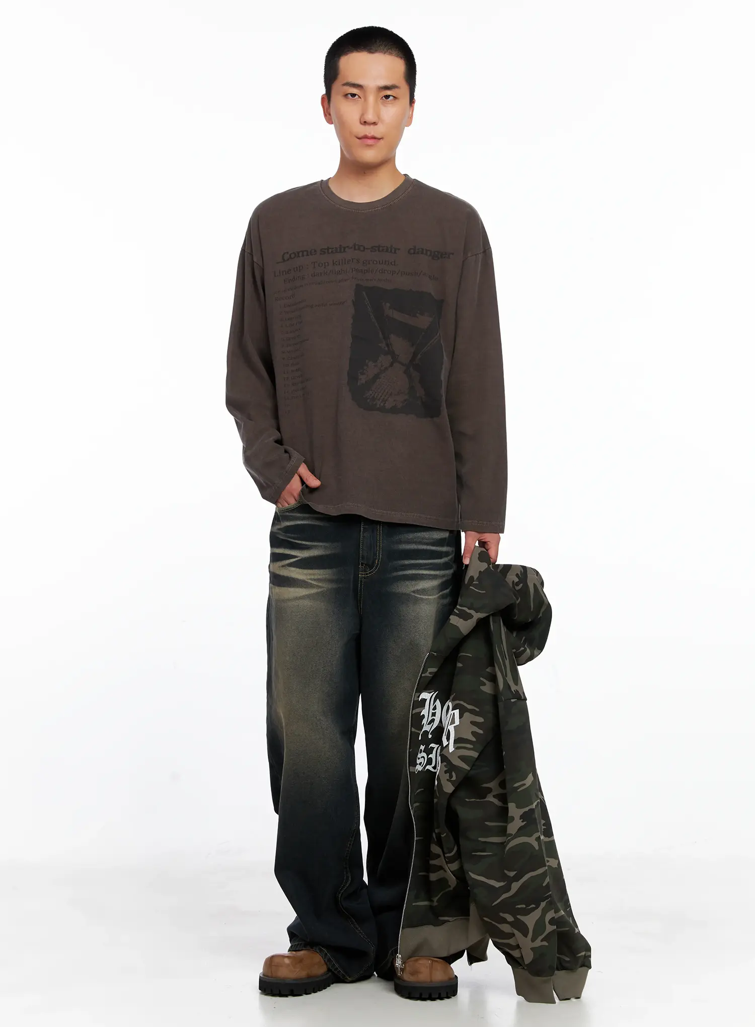 Men's Vintage Washed Wide-Leg Jeans IS509 - Image 14