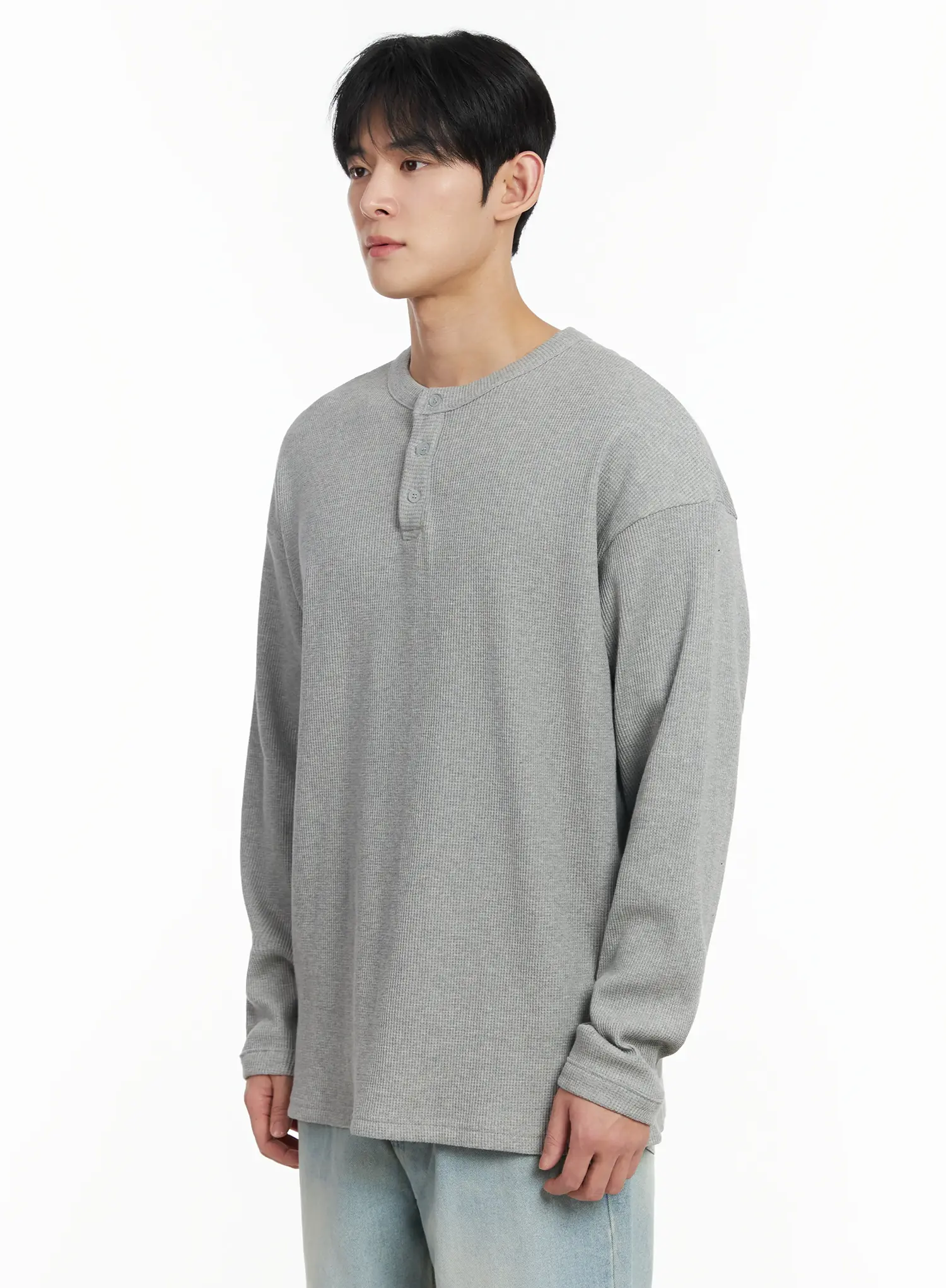Men's Waffle Henley Long Sleeve Shirt IF517 - Image 4