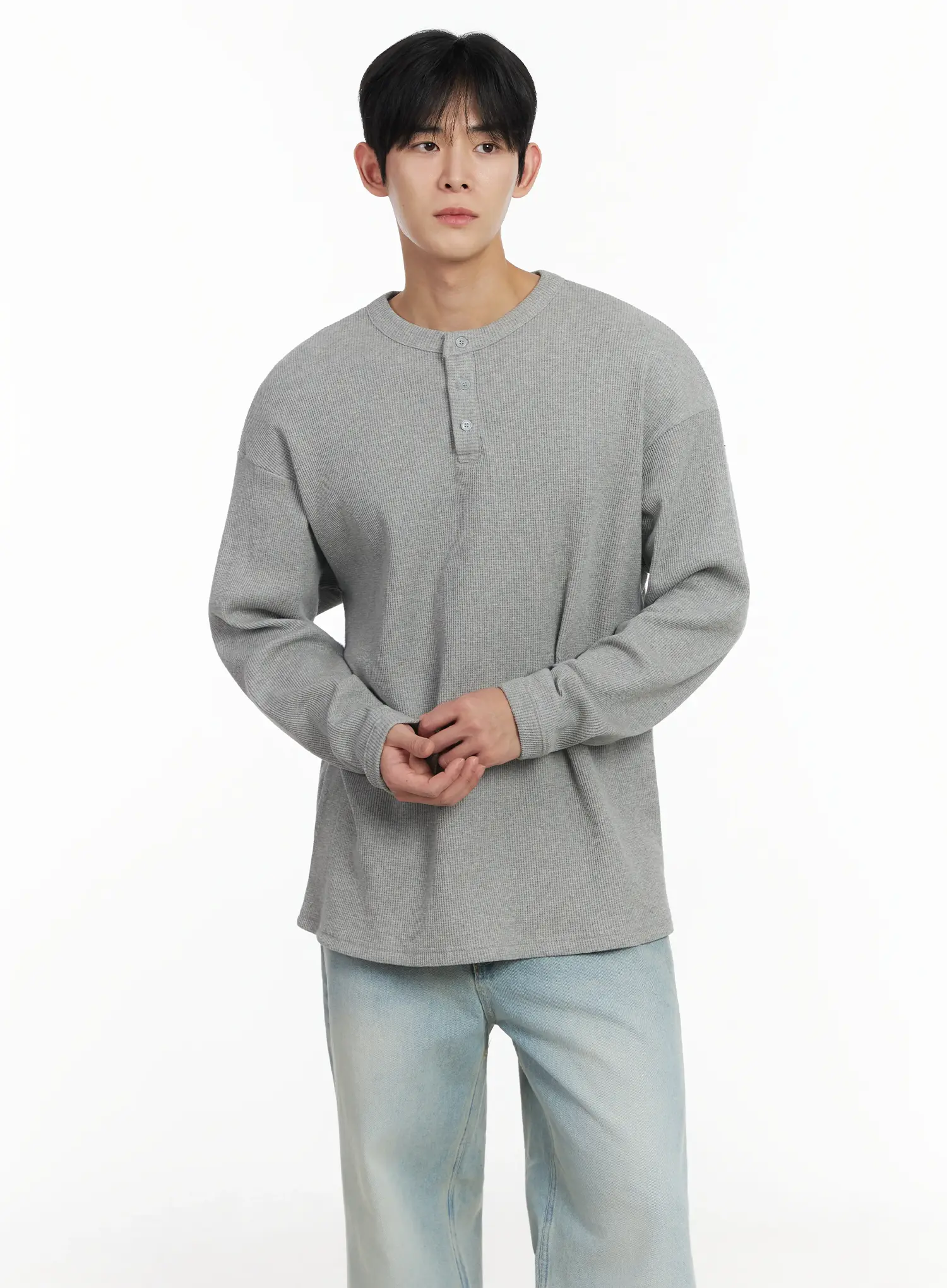 Men's Waffle Henley Long Sleeve Shirt IF517 - Image 6