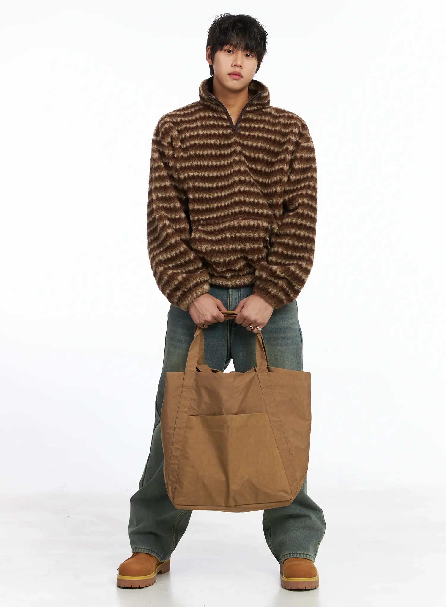 Men's Warm Fleece Striped Quarter Zip-Up IJ512 - Image 8