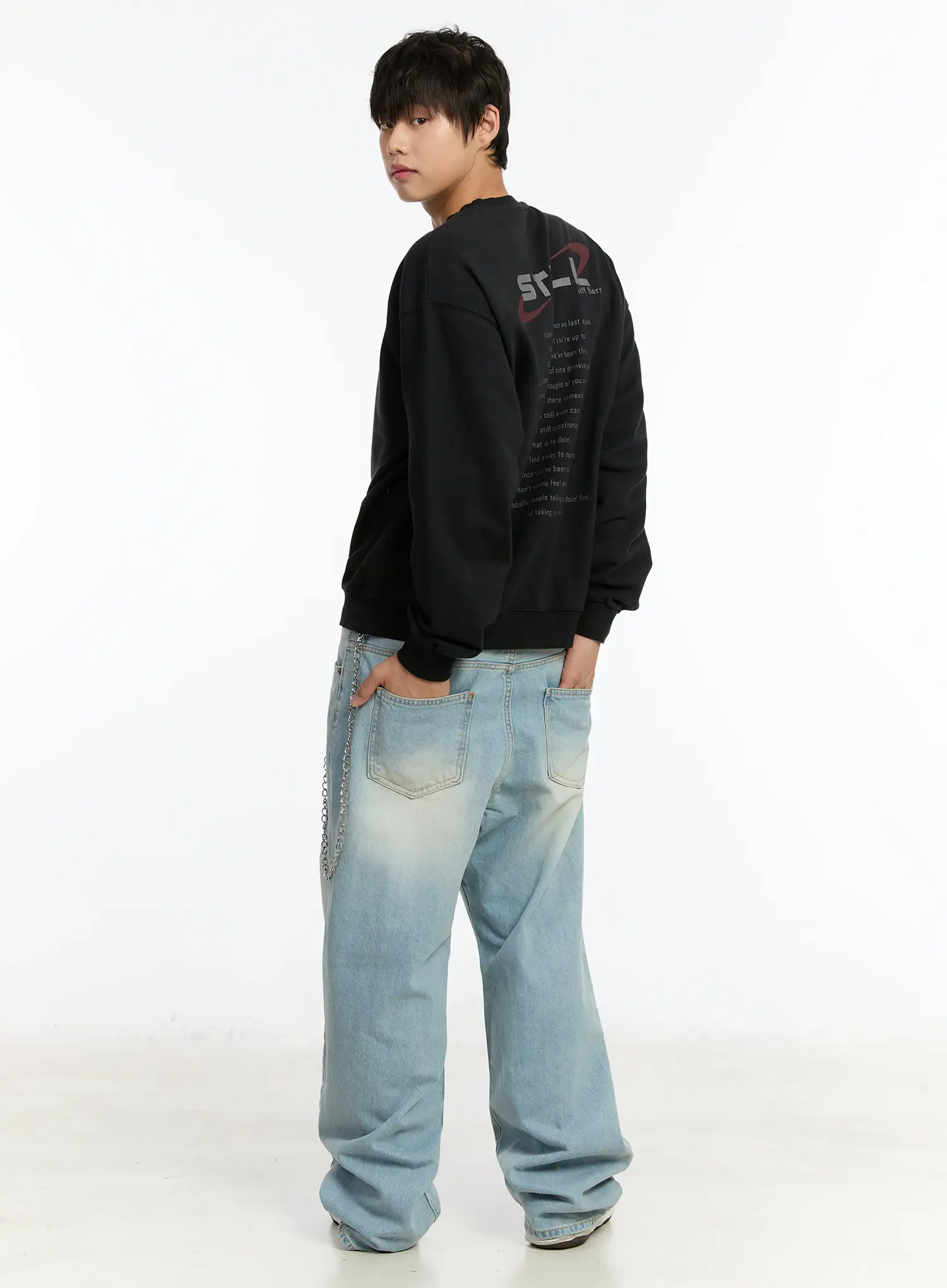 Men's Washed Baggy Jeans IM502 - Image 2