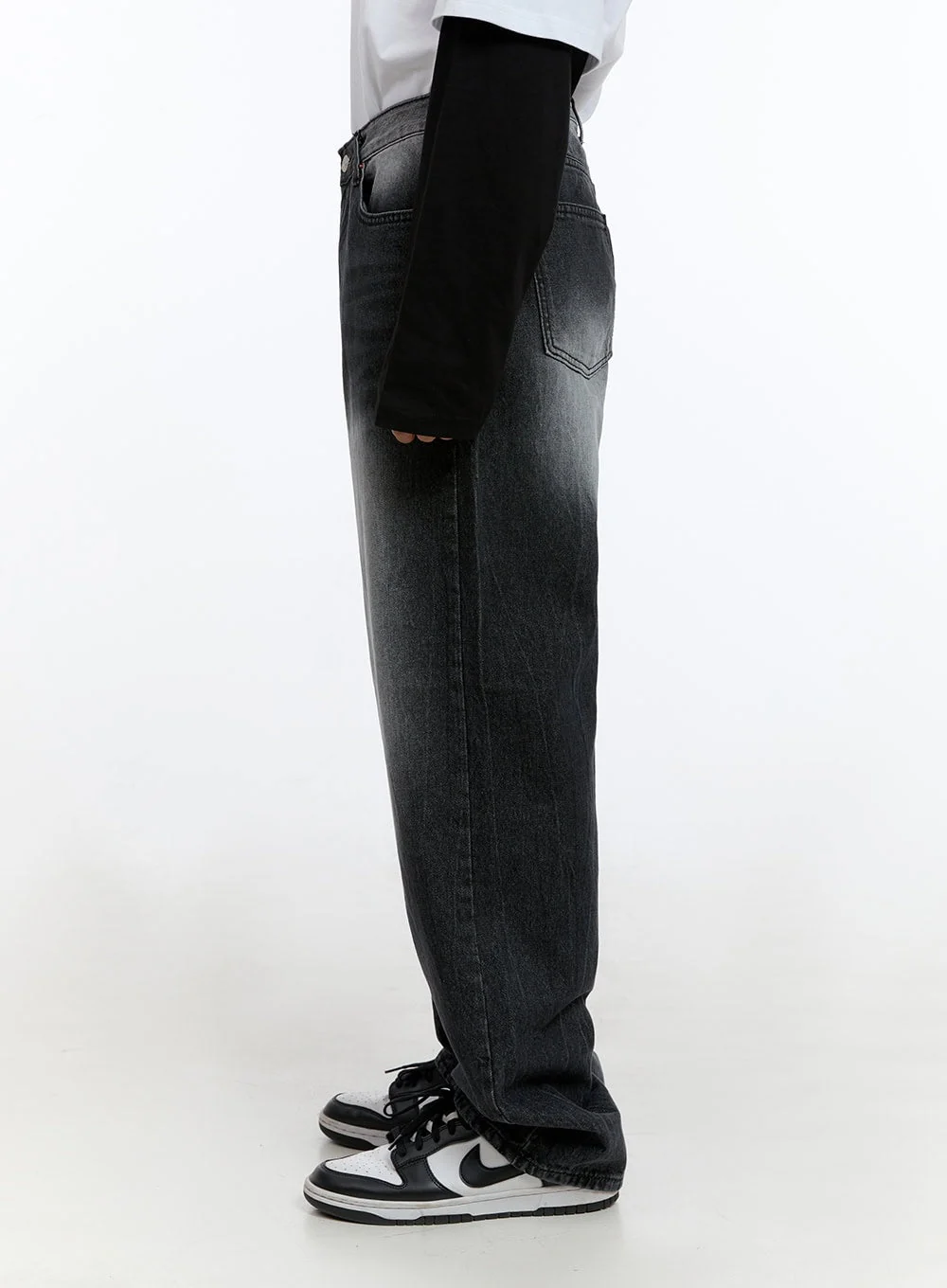 Men's Washed Black Denim Wide Jeans IS413 - Image 4