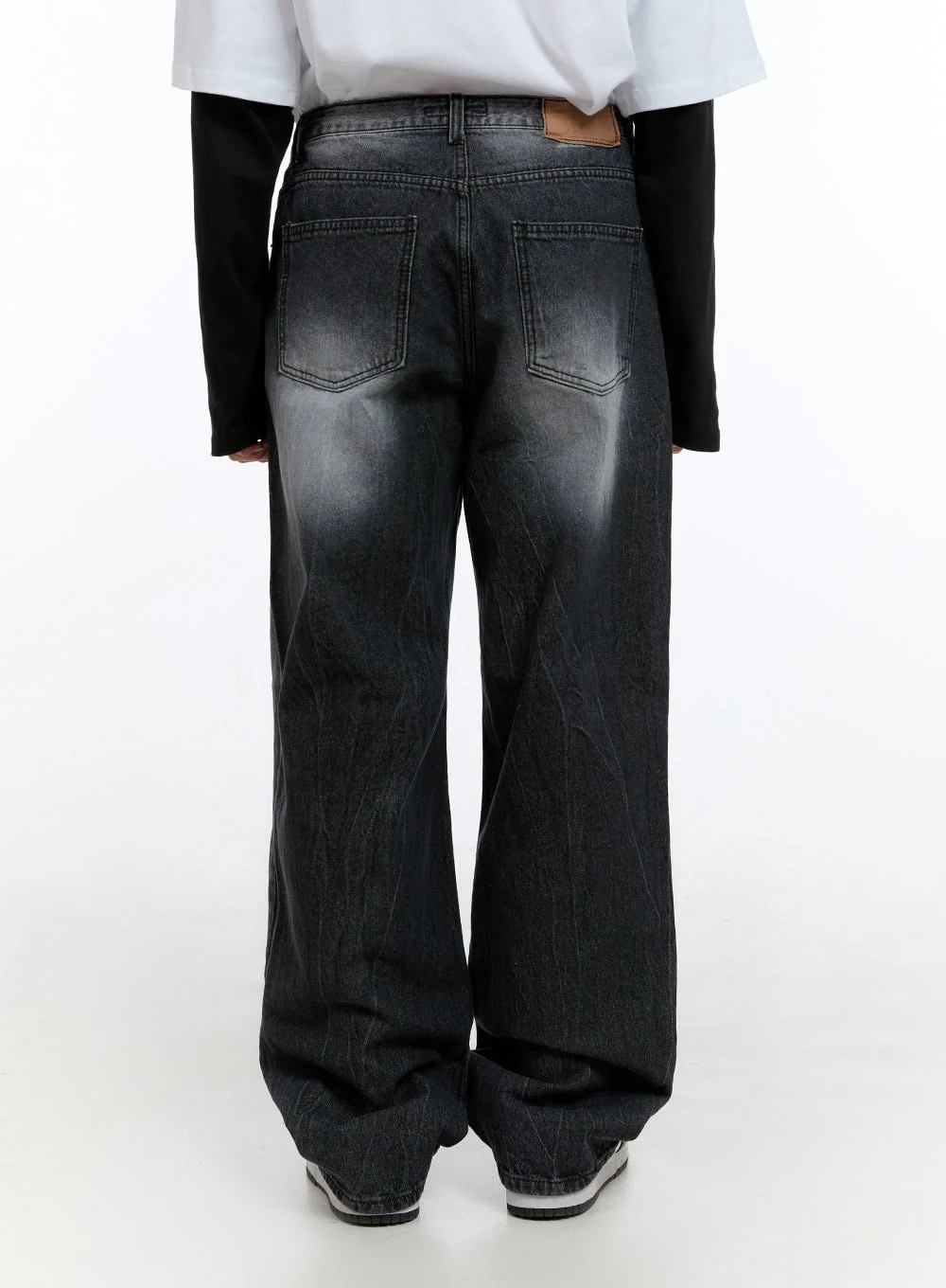 Men's Washed Black Denim Wide Jeans IS413 - Image 5