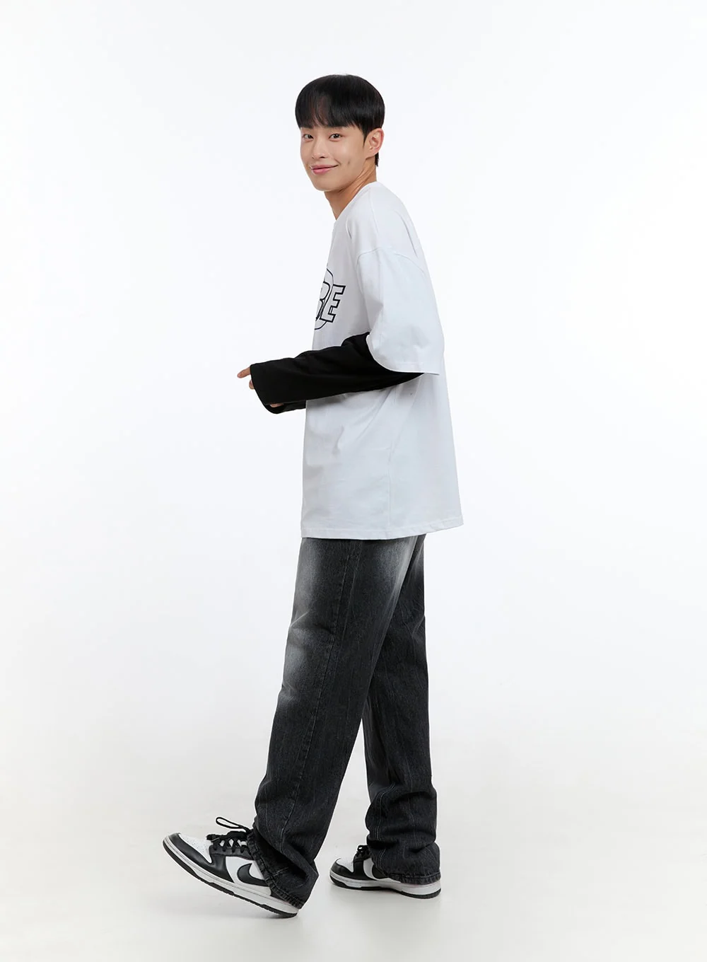 Men's Washed Black Denim Wide Jeans IS413 - Image 7