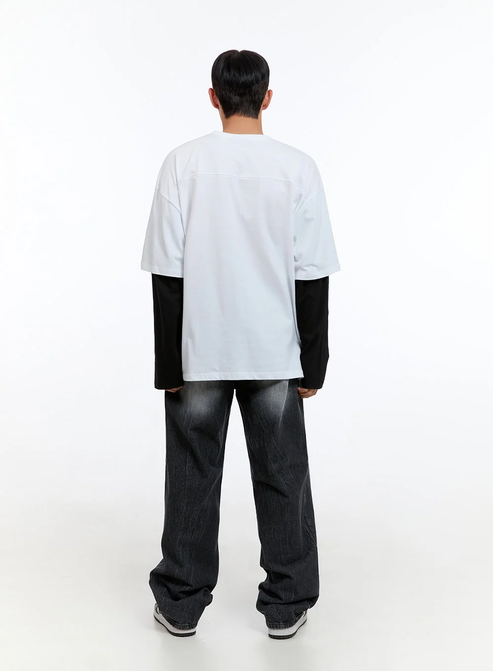 Men's Washed Black Denim Wide Jeans IS413 - Image 8