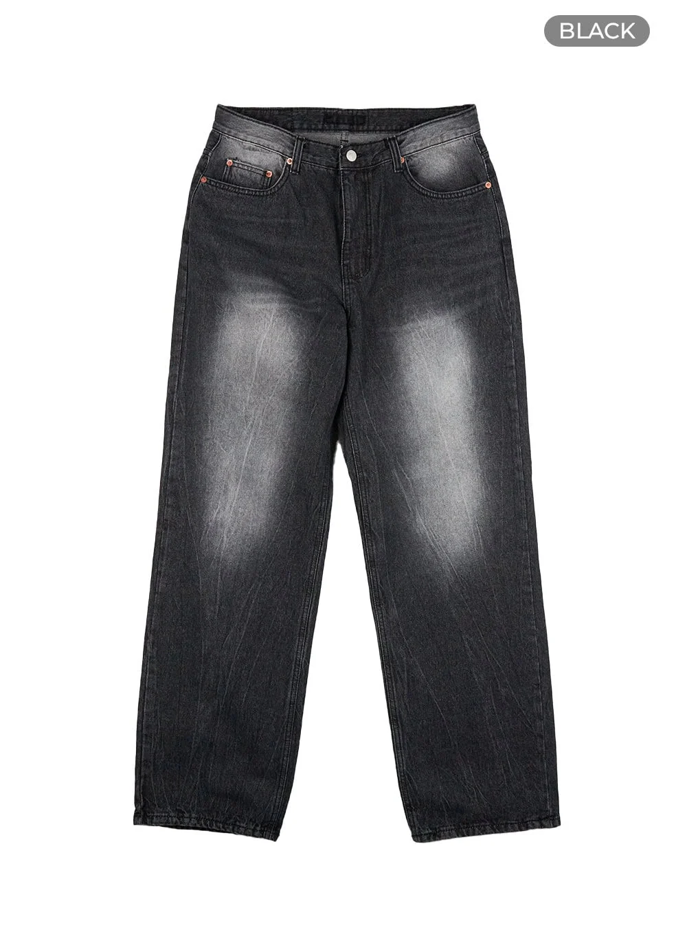 Men's Washed Black Denim Wide Jeans IS413 - Image 9