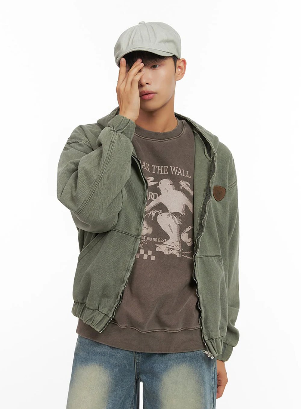 Men's Washed Zip Up Hooded Jacket IO420 - Image 4