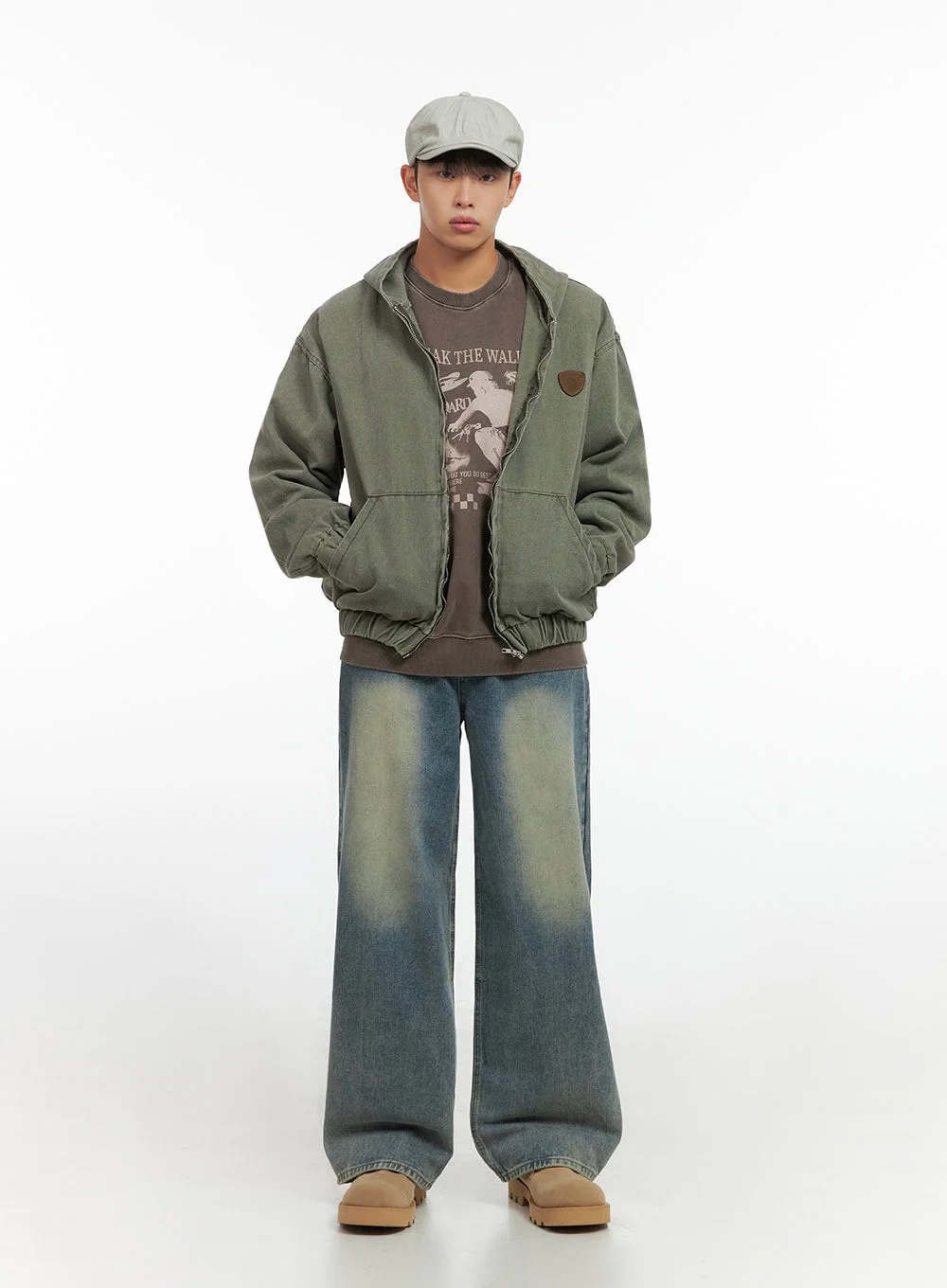 Men's Washed Zip Up Hooded Jacket IO420 - Image 5