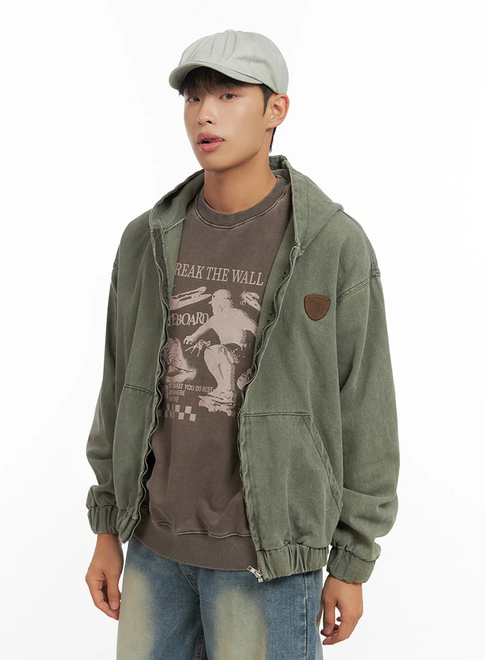 Men's Washed Zip Up Hooded Jacket IO420 - Image 6