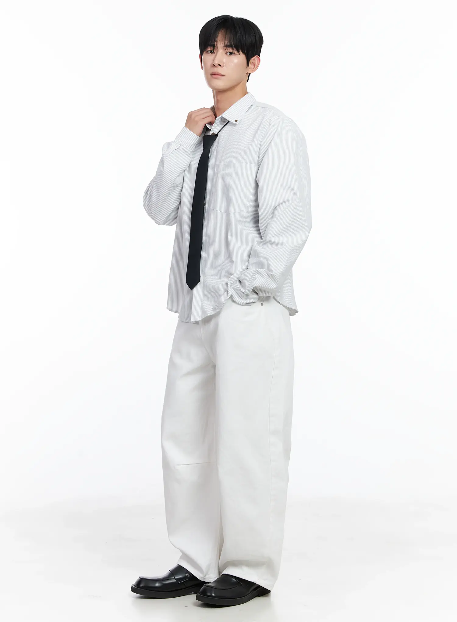 Men's White Wide Leg Cotton Pants IJ521 - Image 10