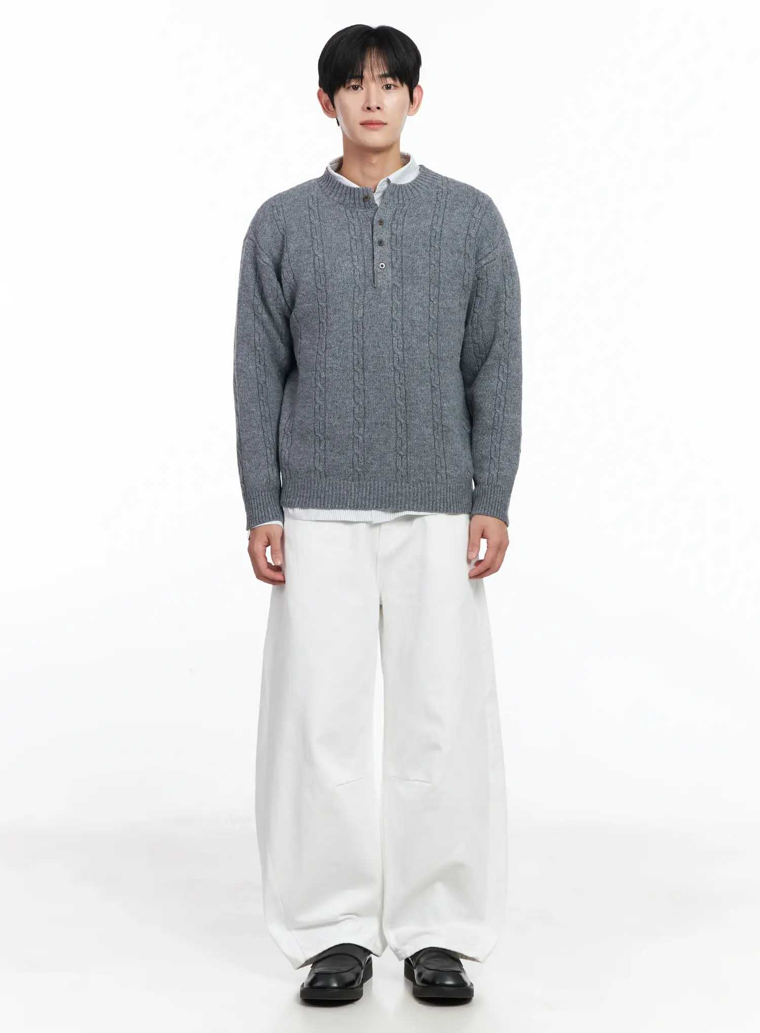 Men's White Wide Leg Cotton Pants IJ521 - Image 3