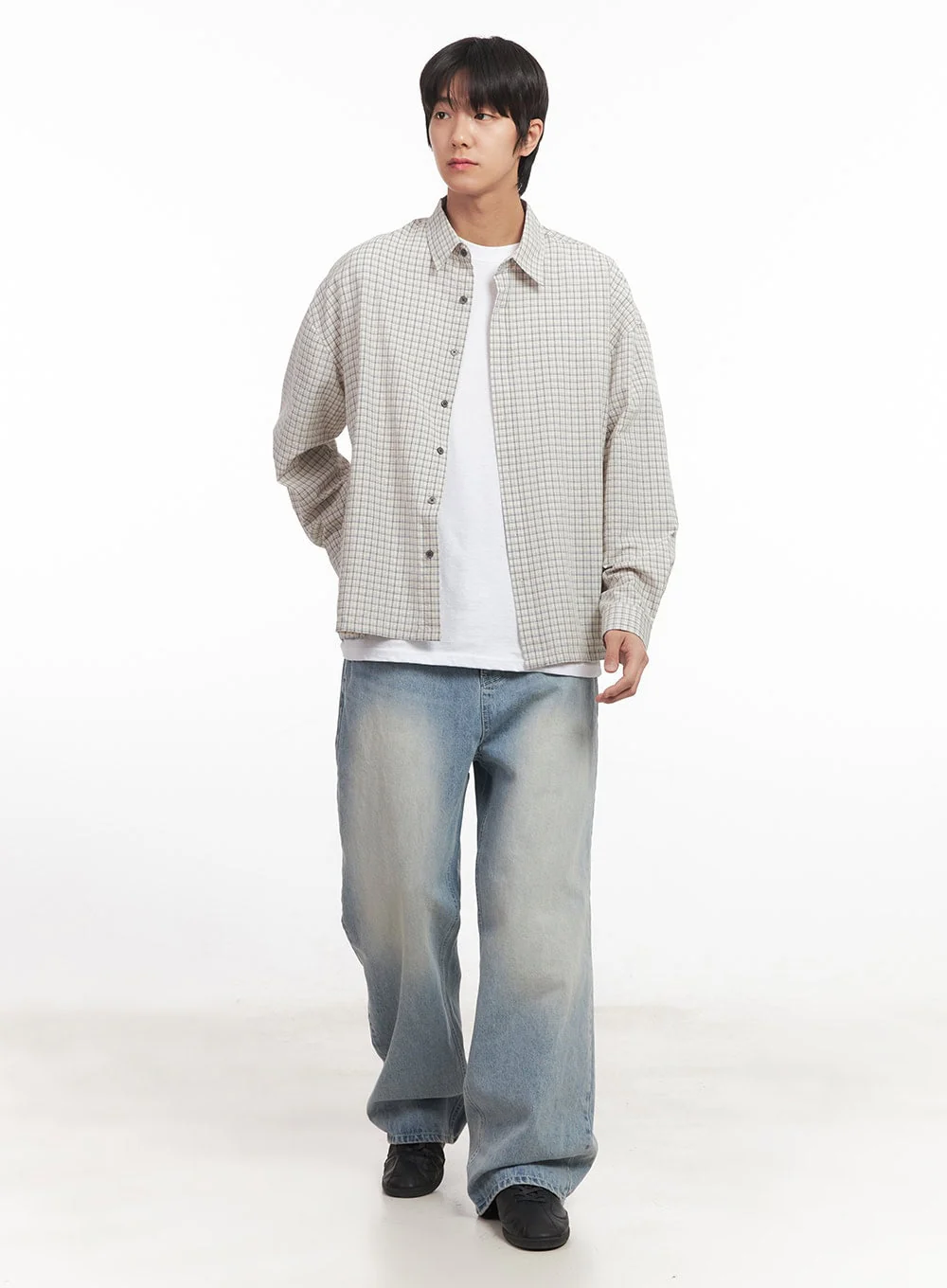 Men's Wide-Fit Washed Denim Jeans IA510 - Image 8