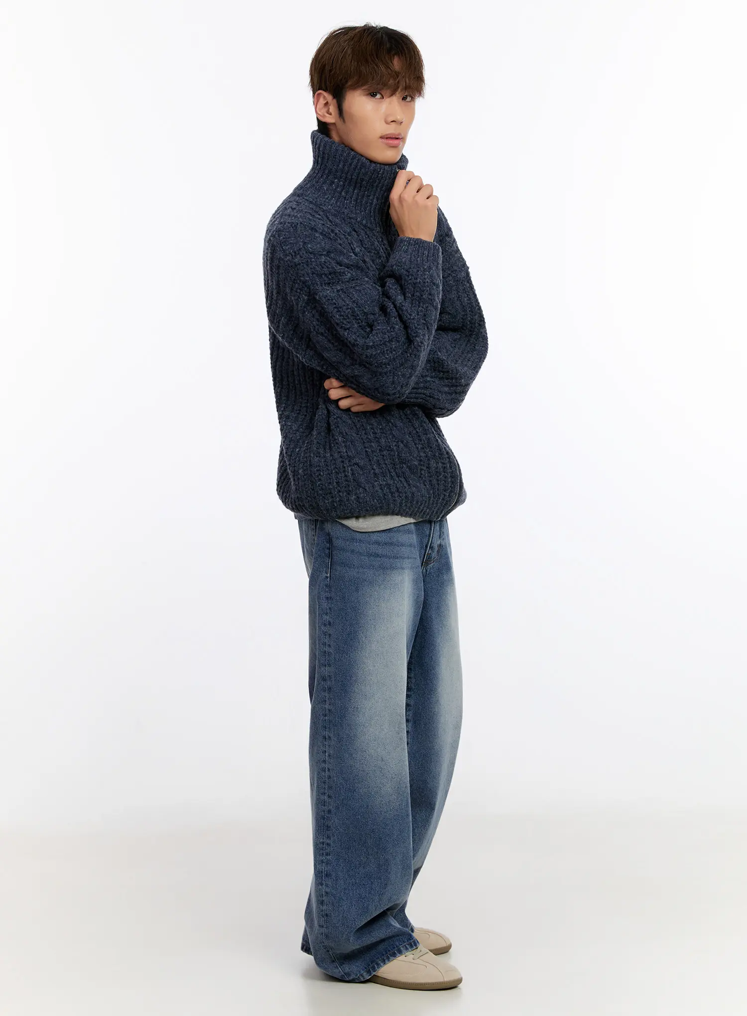 Men's Wide Leg Washed Jeans IN524 - Image 2