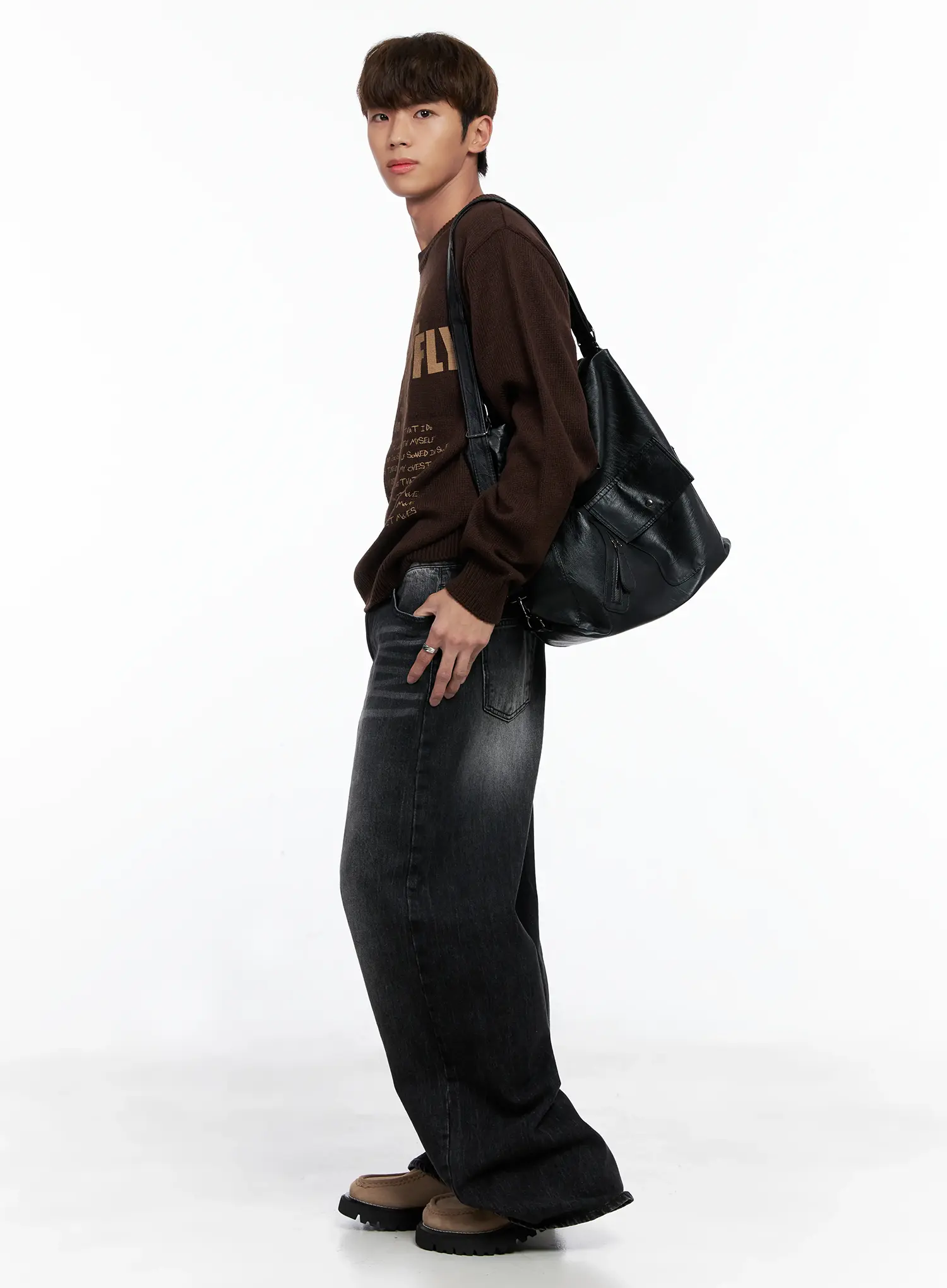 Men's Wide-Leg Washed Jeans IO502 - Image 9