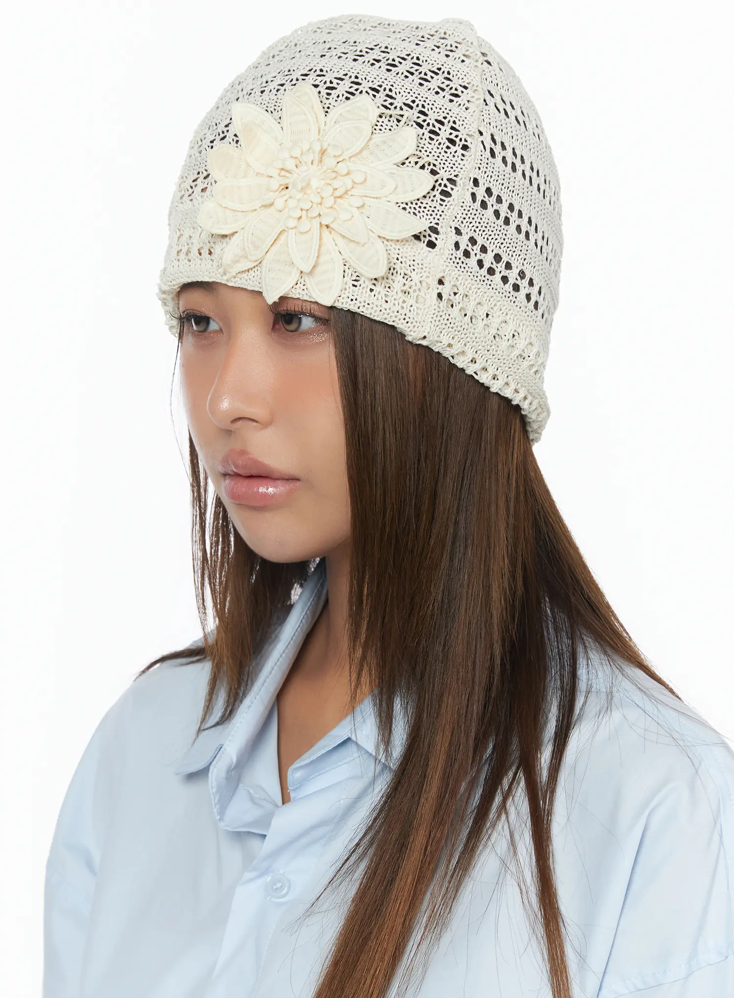 Mesh Flower Crochet Beanie CA517 - Image 4