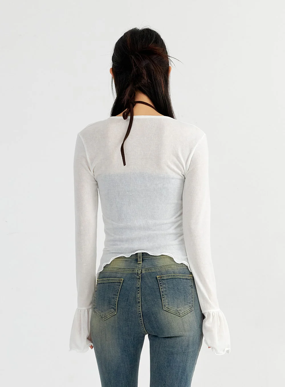 Mesh V-Neck Shirred Crop Top CO327 - Image 5