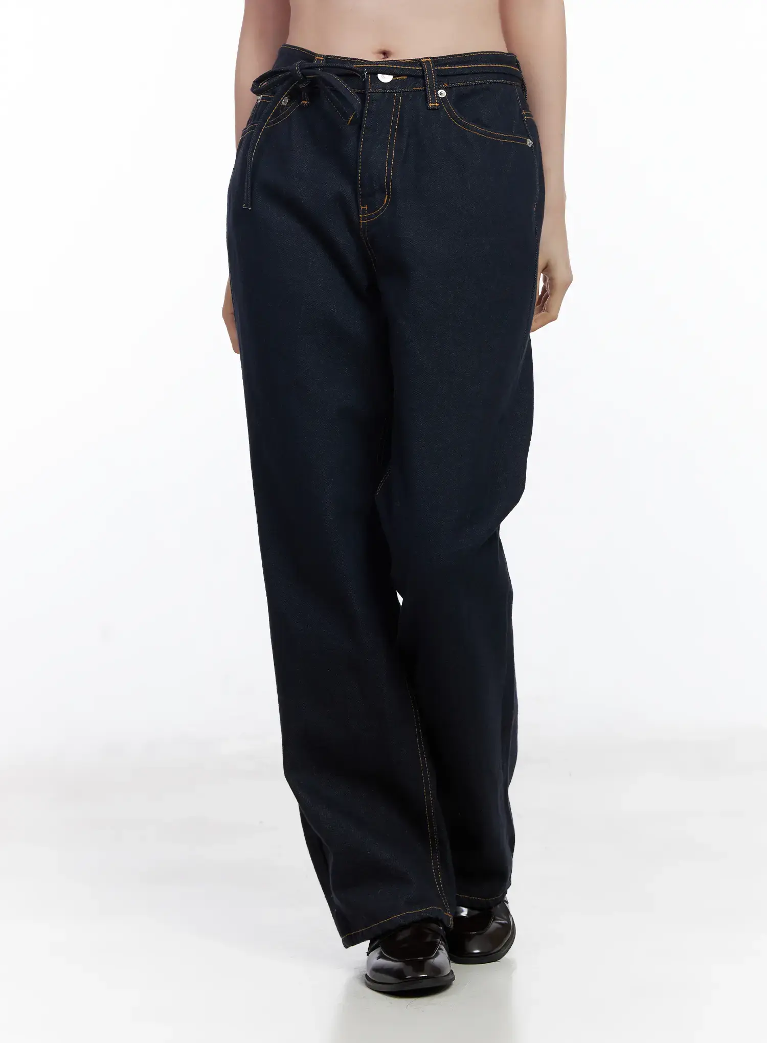 Mingi Non-Fade Semi-Wide Belted Jeans CJ519 - Image 9