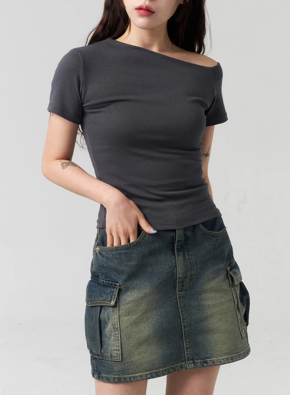 Mini Cargo Denim Skirt CL318 - Image 11