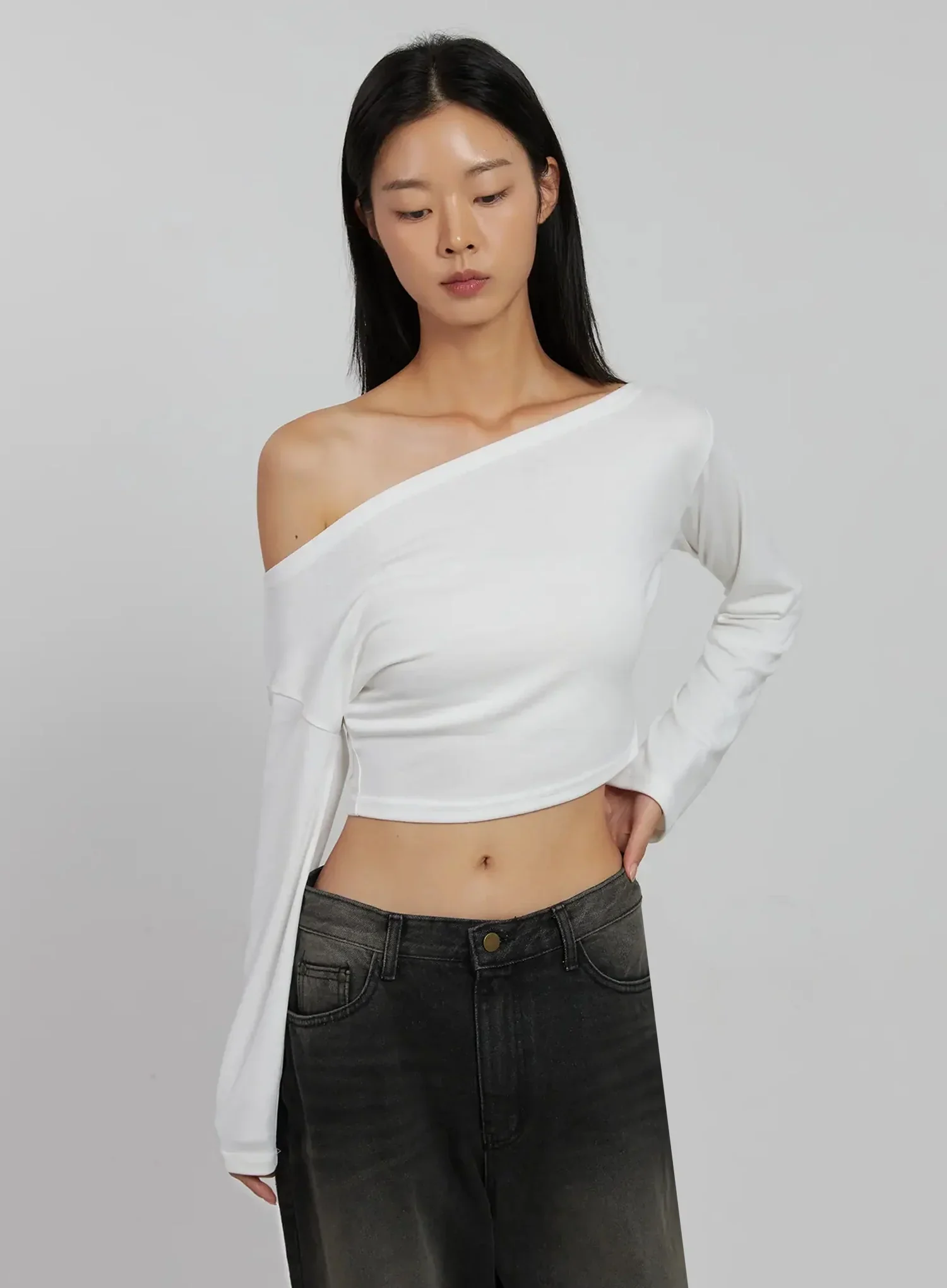 Off-Shoulder Crop Long Sleeve Top IJ509 - Image 8