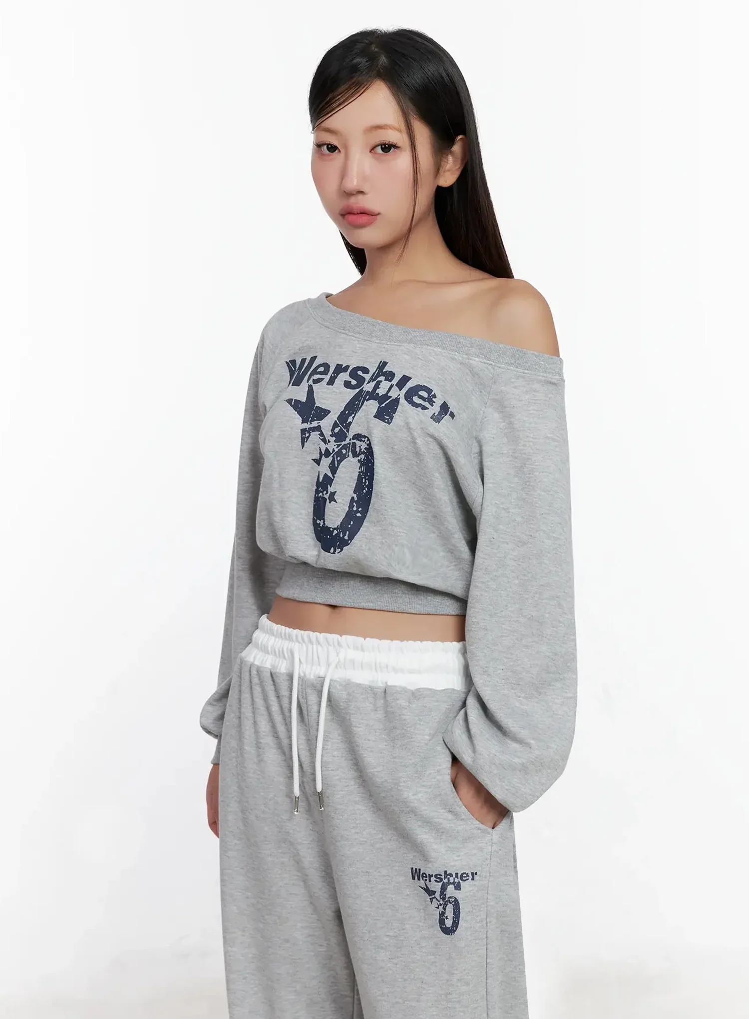 Off-Shoulder Cropped Sweatshirt IG527 - Image 6