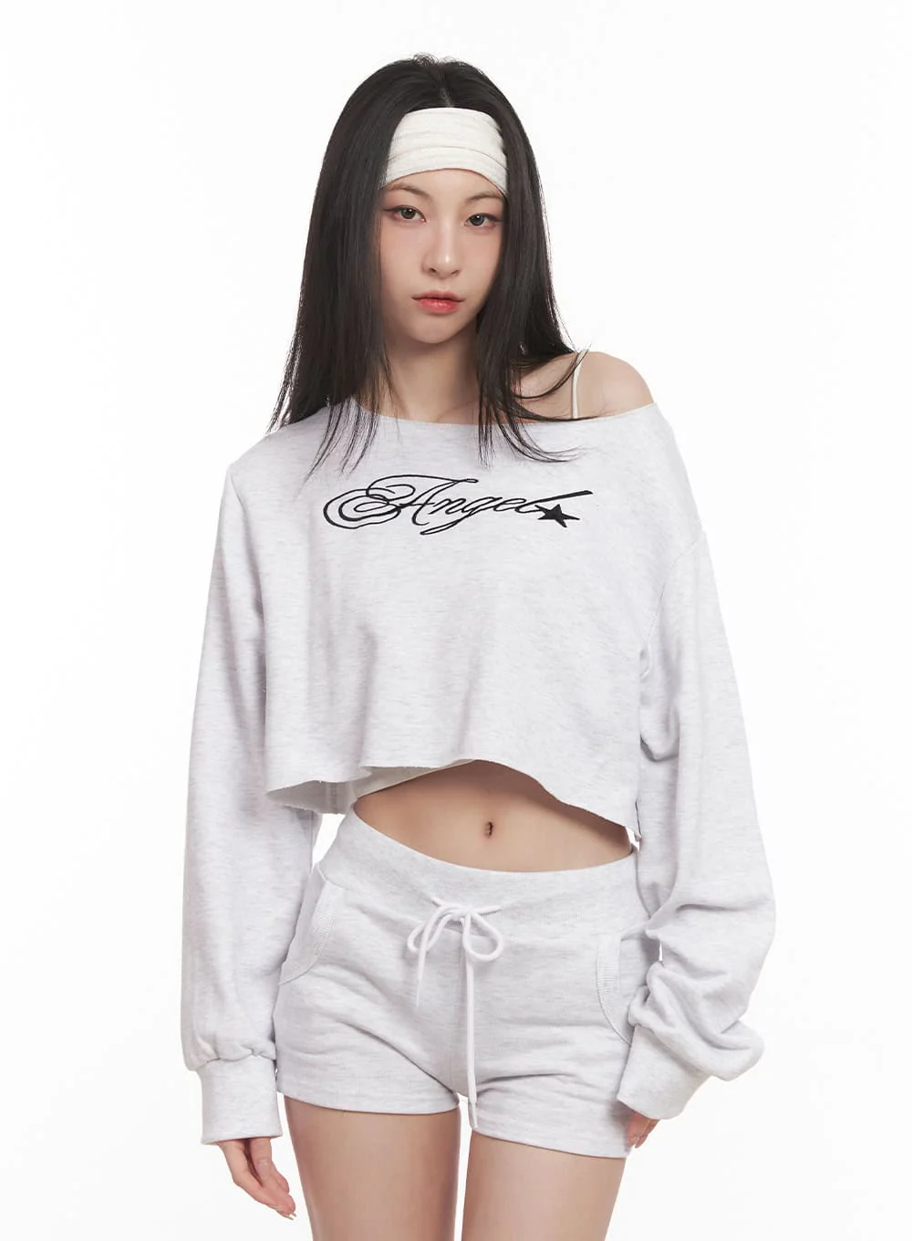 Off-Shoulder Embroidered Crop Sweatshirt CM518 - Image 2