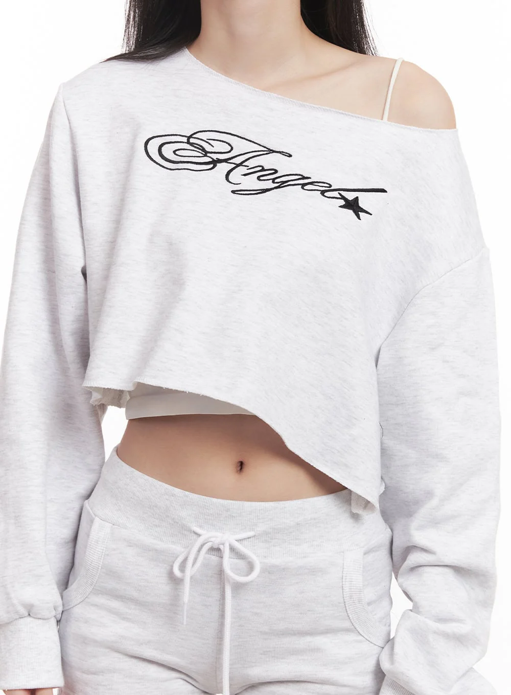 Off-Shoulder Embroidered Crop Sweatshirt CM518 - Image 8