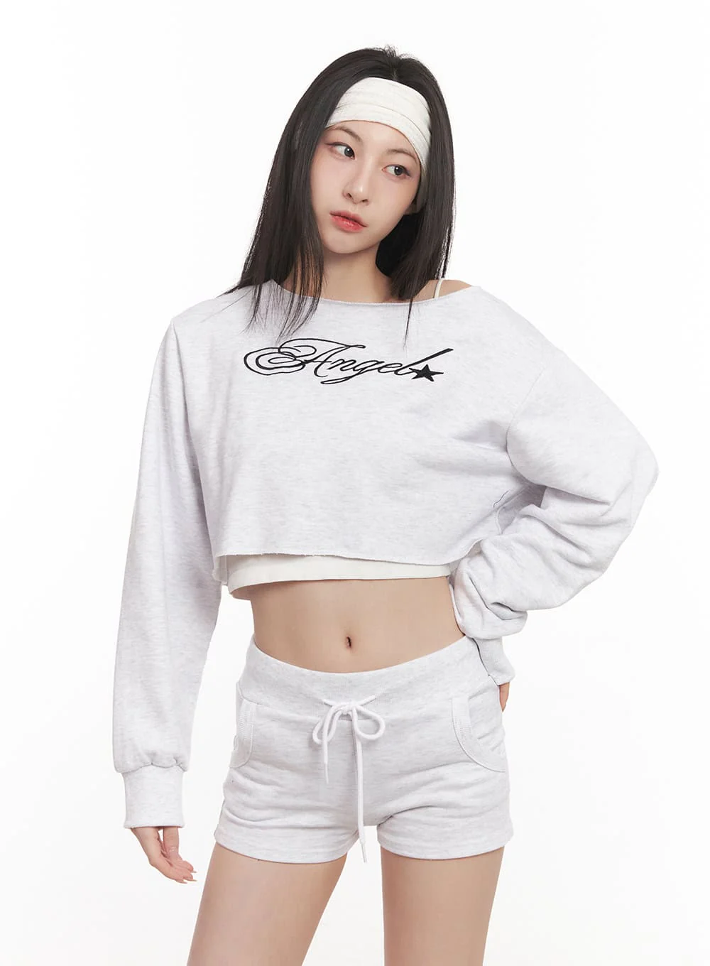 Off-Shoulder Embroidered Crop Sweatshirt CM518 - Image 9