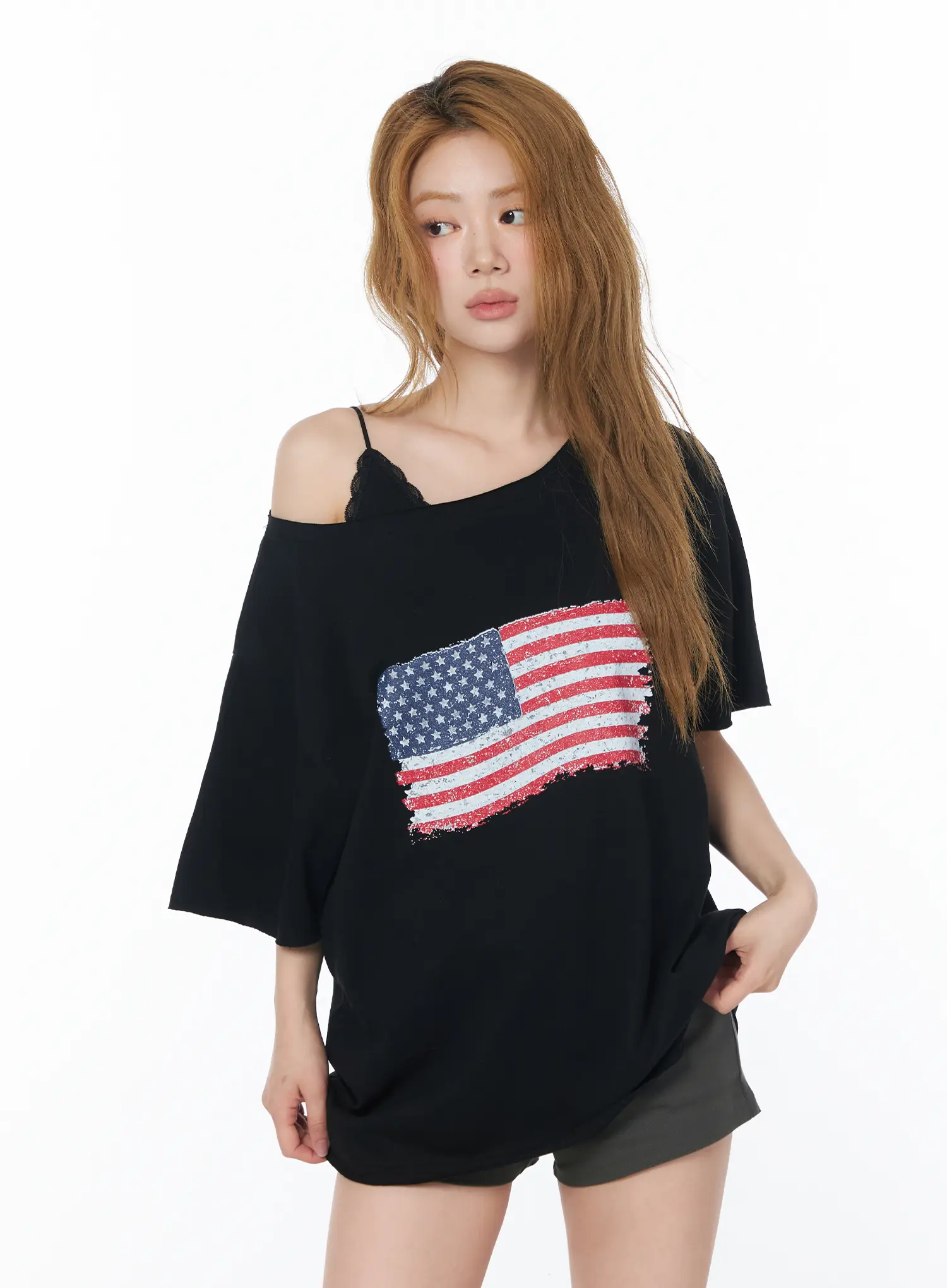 Off-Shoulder Flag Graphic Top CY508 - Image 12