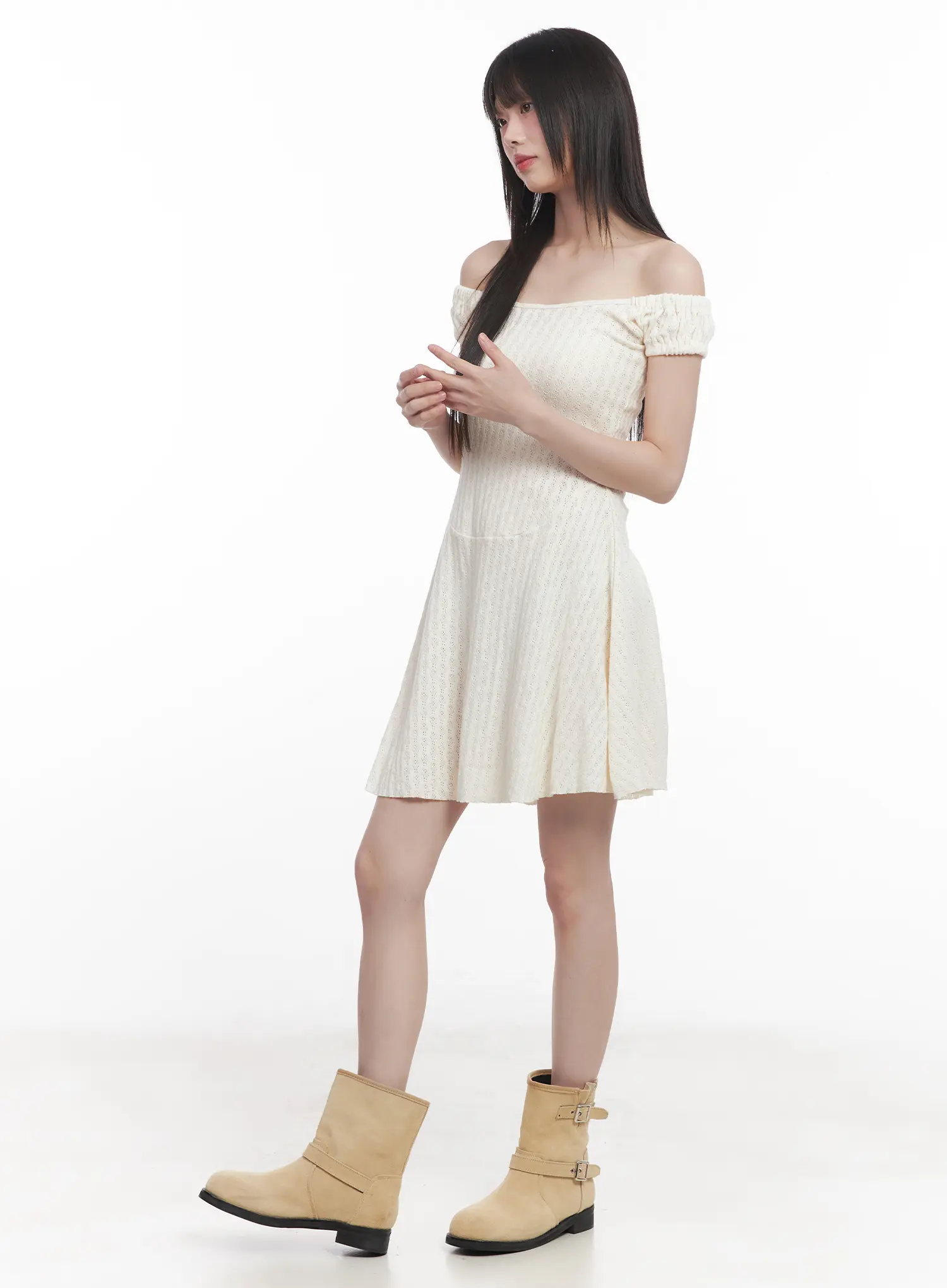 Off-Shoulder Flared Midi Dress CU518 - Image 13