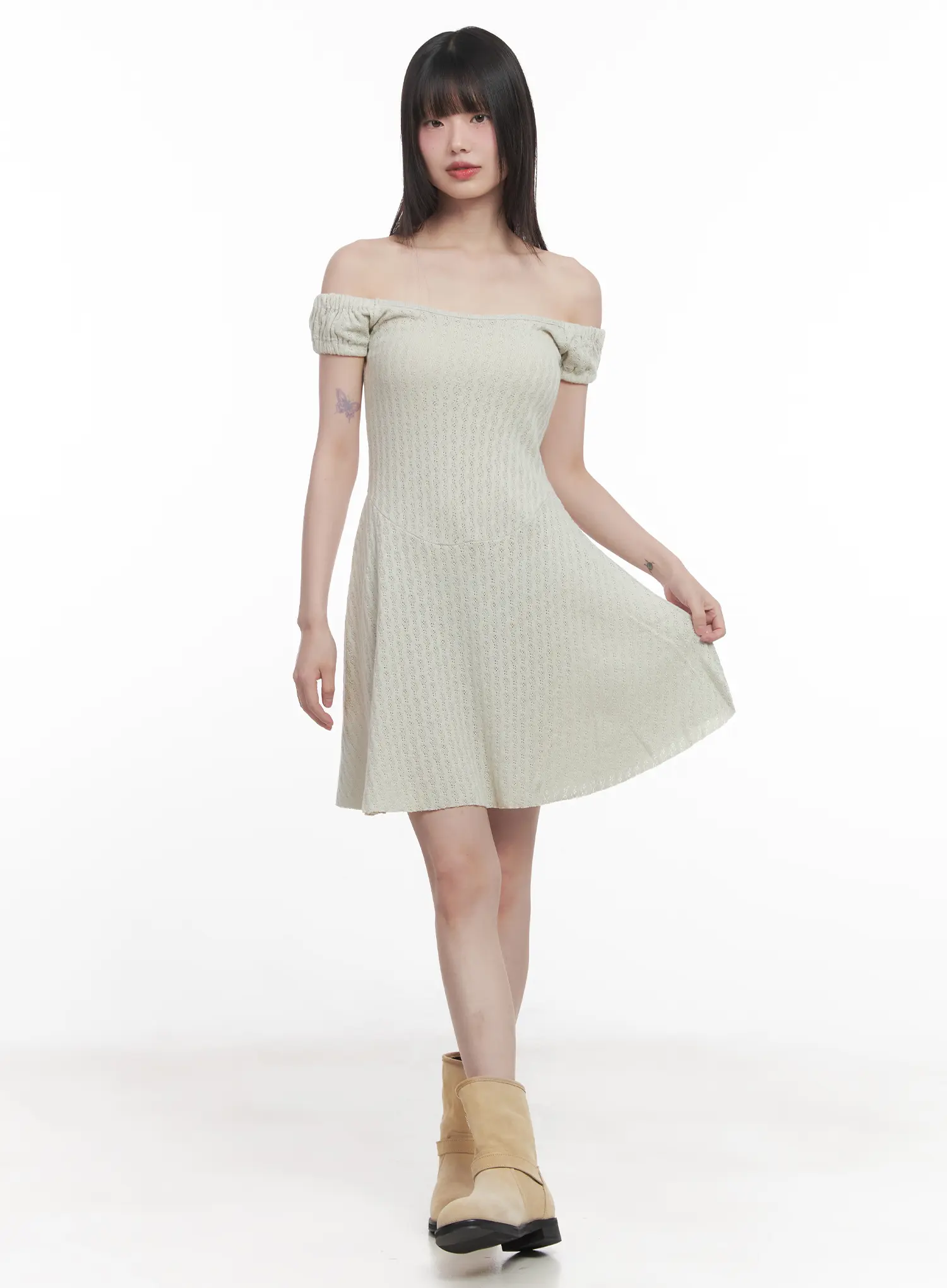 Off-Shoulder Flared Midi Dress CU518 - Image 5