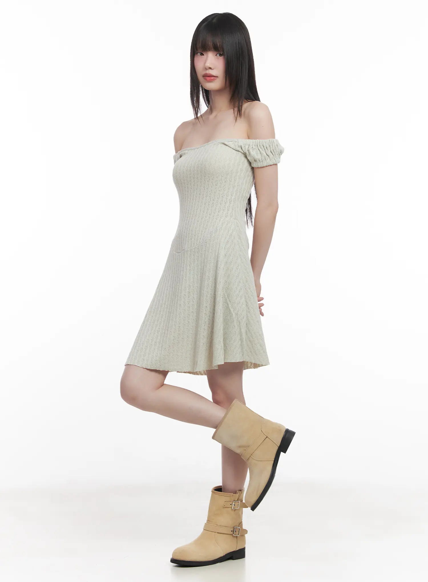 Off-Shoulder Flared Midi Dress CU518 - Image 6
