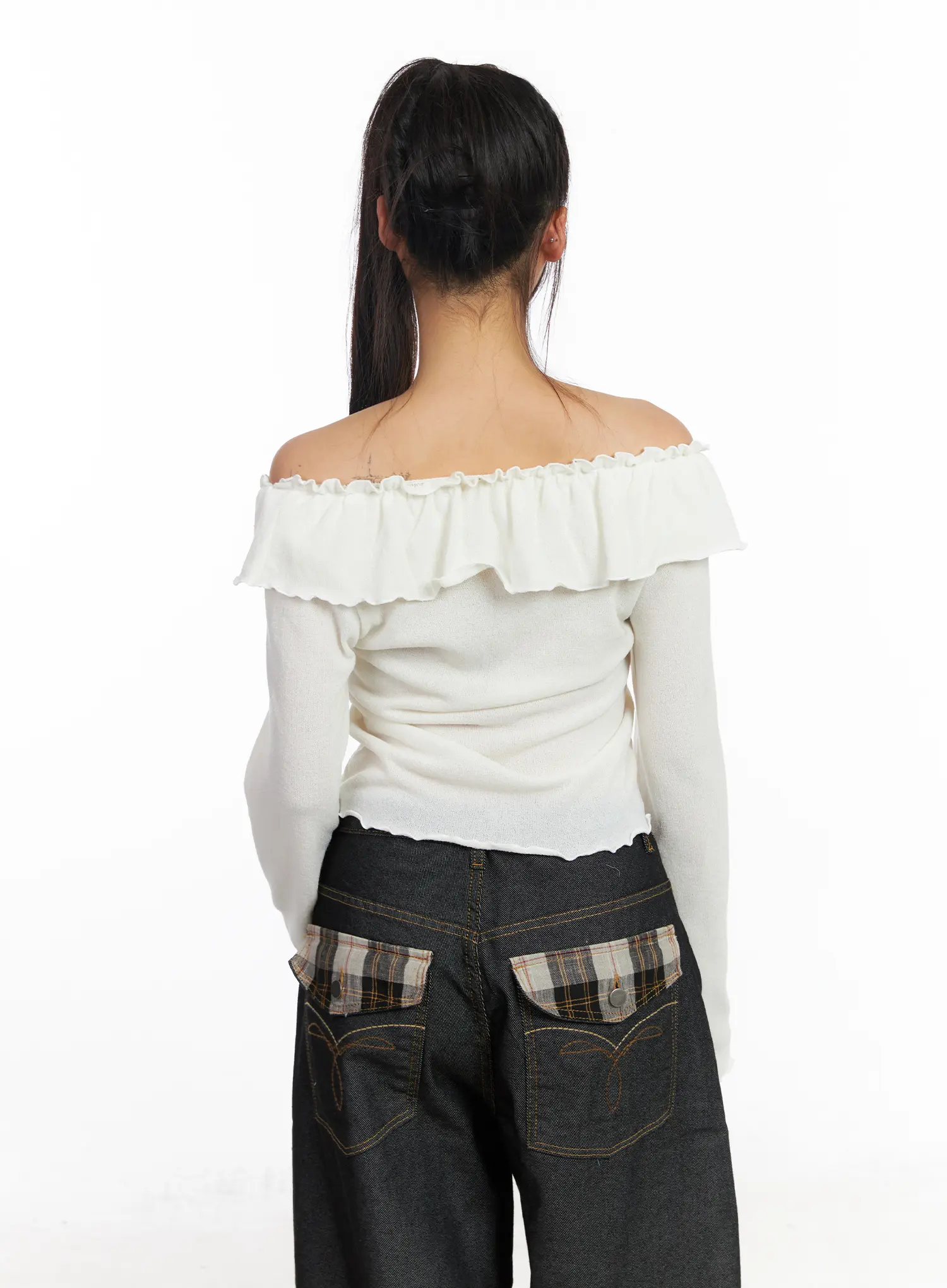 Off-Shoulder Frill Long Sleeve Top CF506 - Image 12