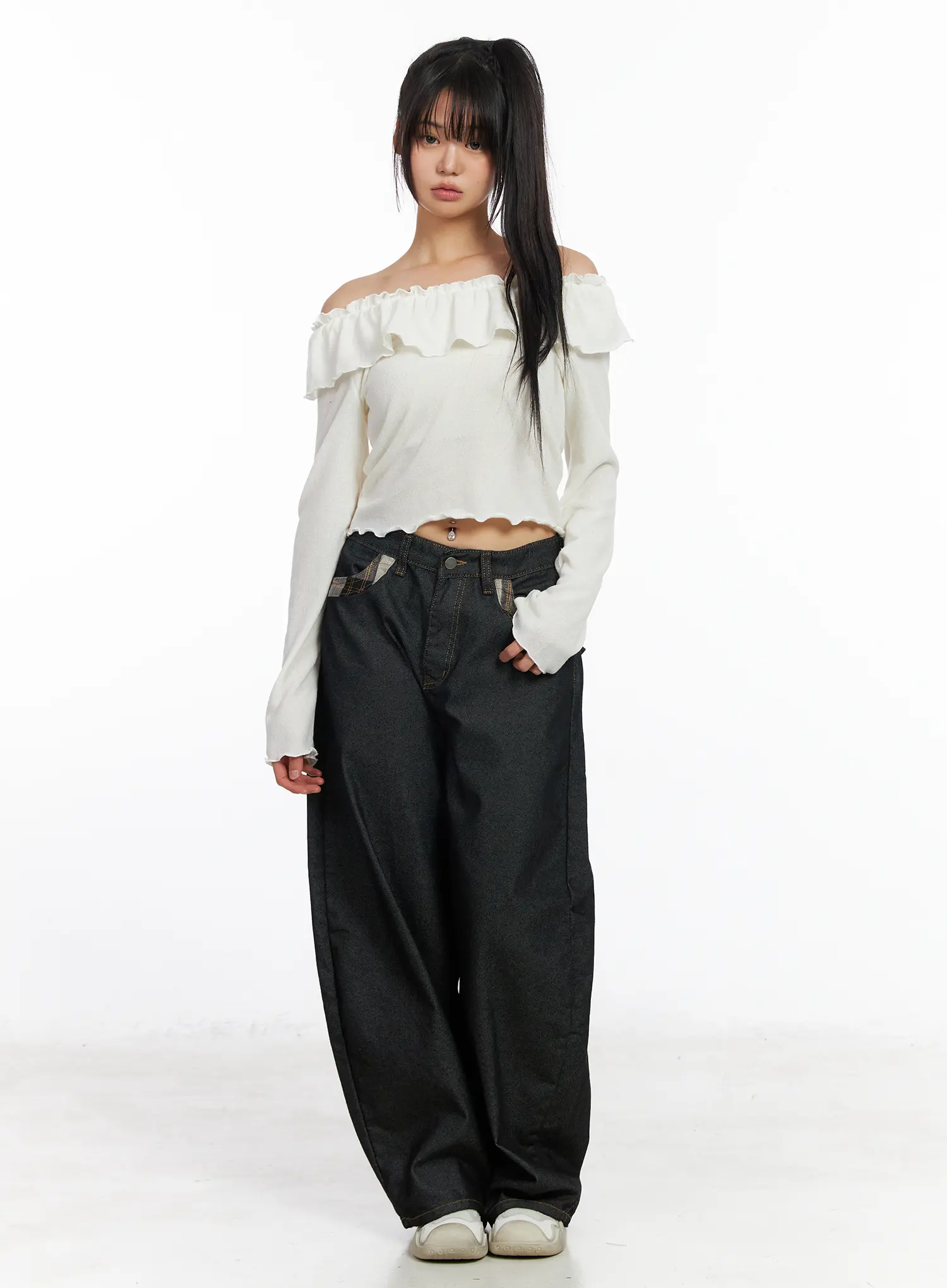 Off-Shoulder Frill Long Sleeve Top CF506 - Image 3