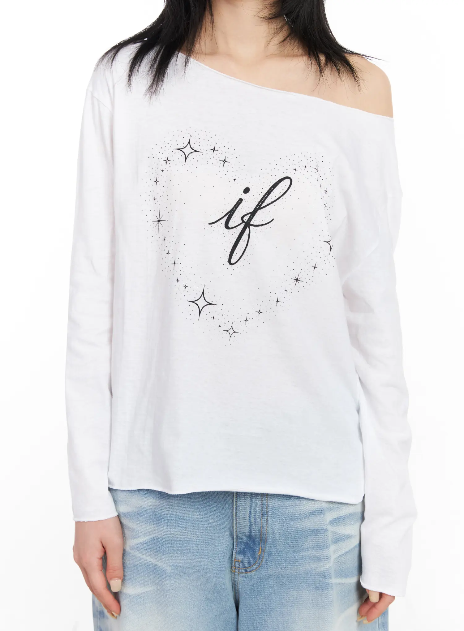 Off-Shoulder Graphic Long Sleeve Top CF526 - Image 4