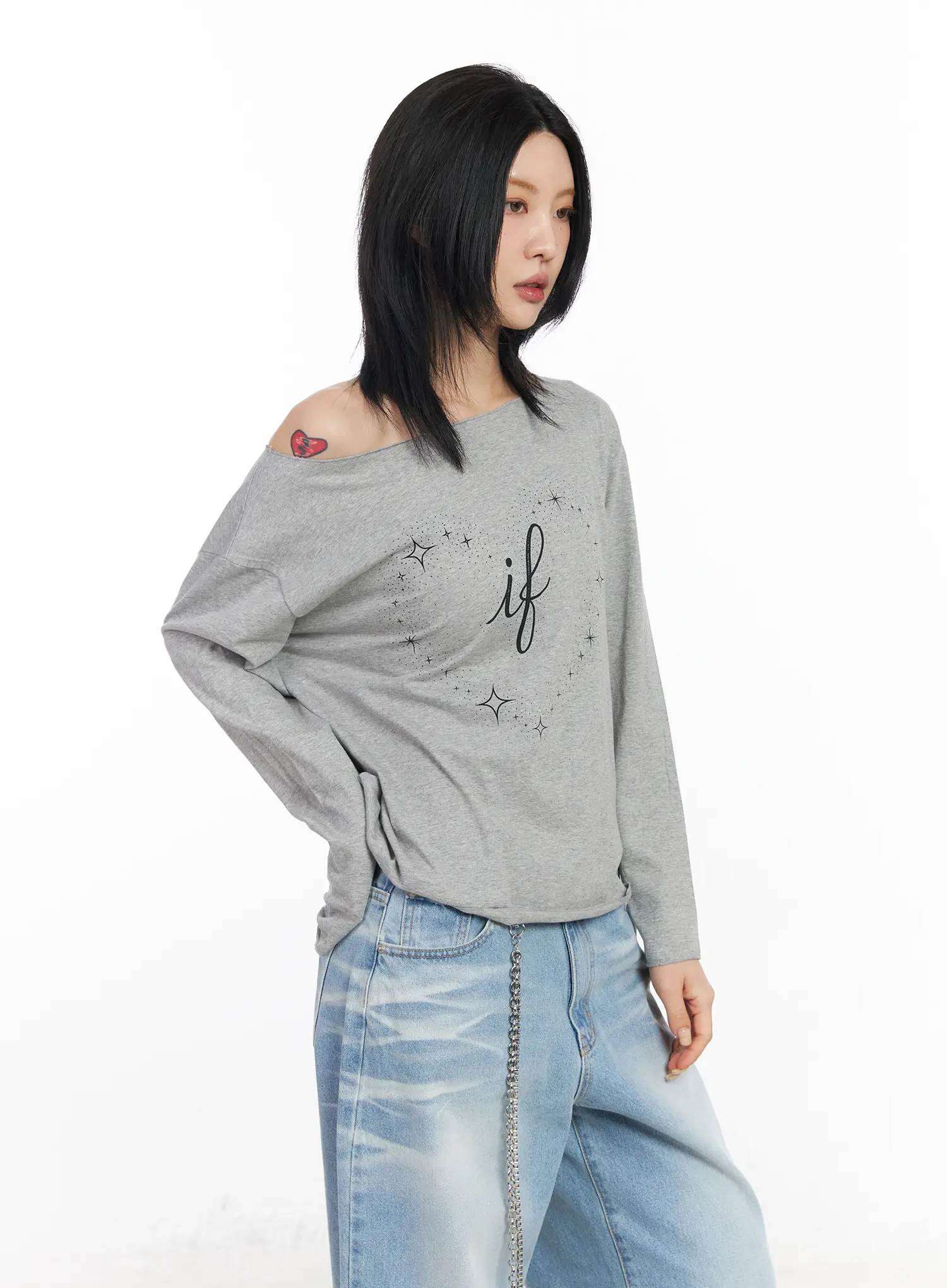 Off-Shoulder Graphic Long Sleeve Top CF526 - Image 6