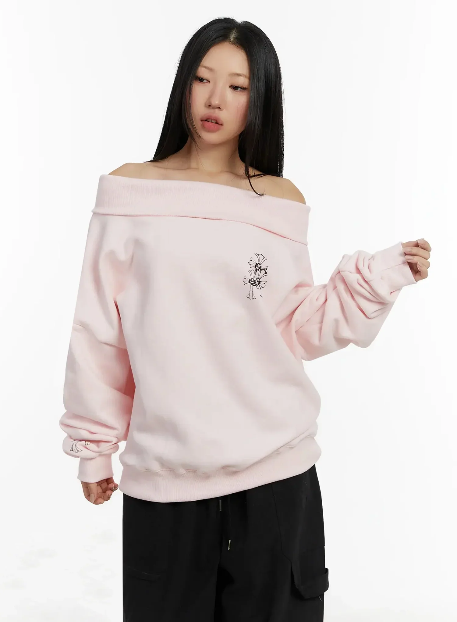 Off-Shoulder Graphic Sweatshirt ID525 - Image 5