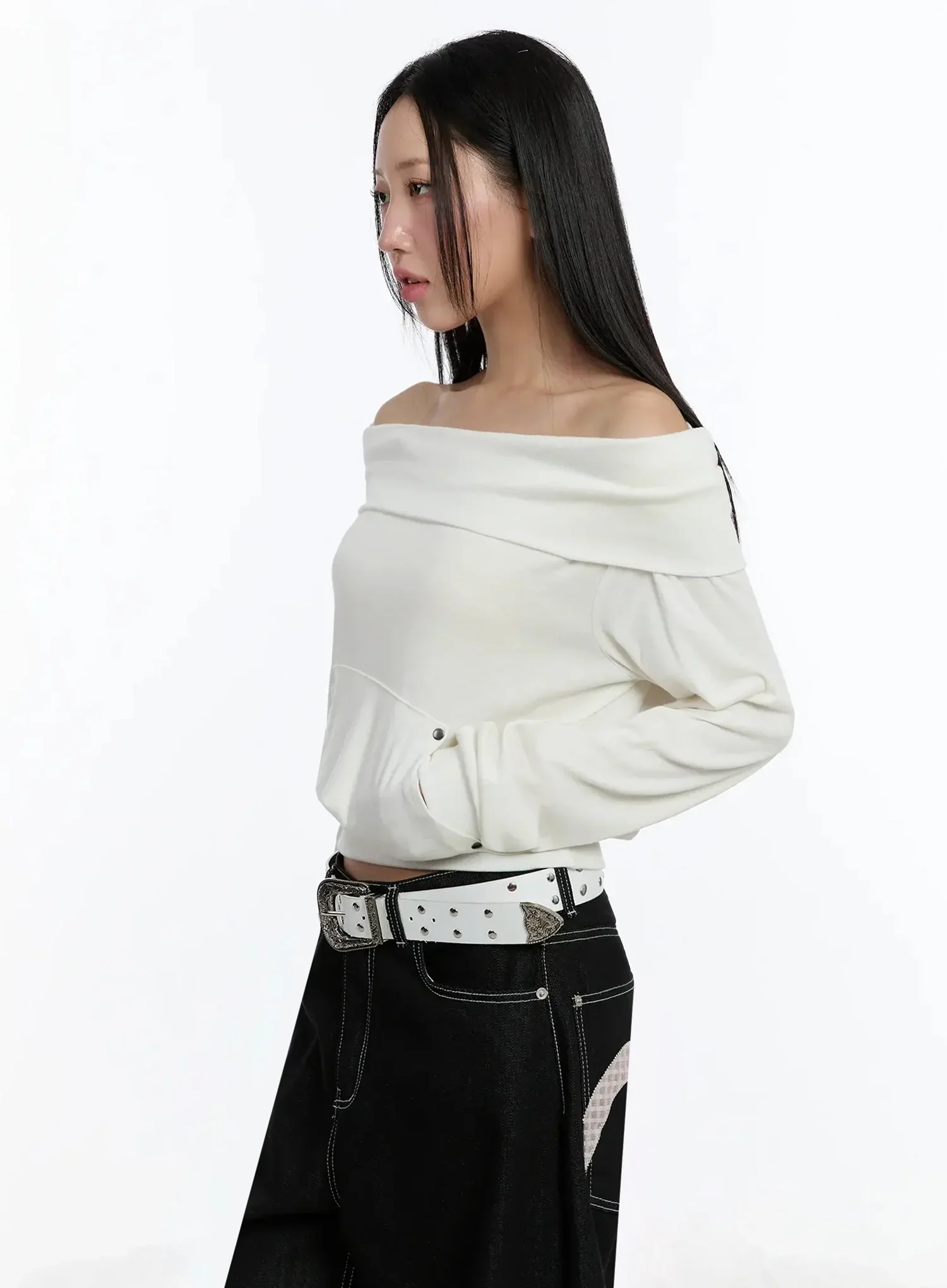 Off-Shoulder Hooded Sweatshirt IM513 - Image 13