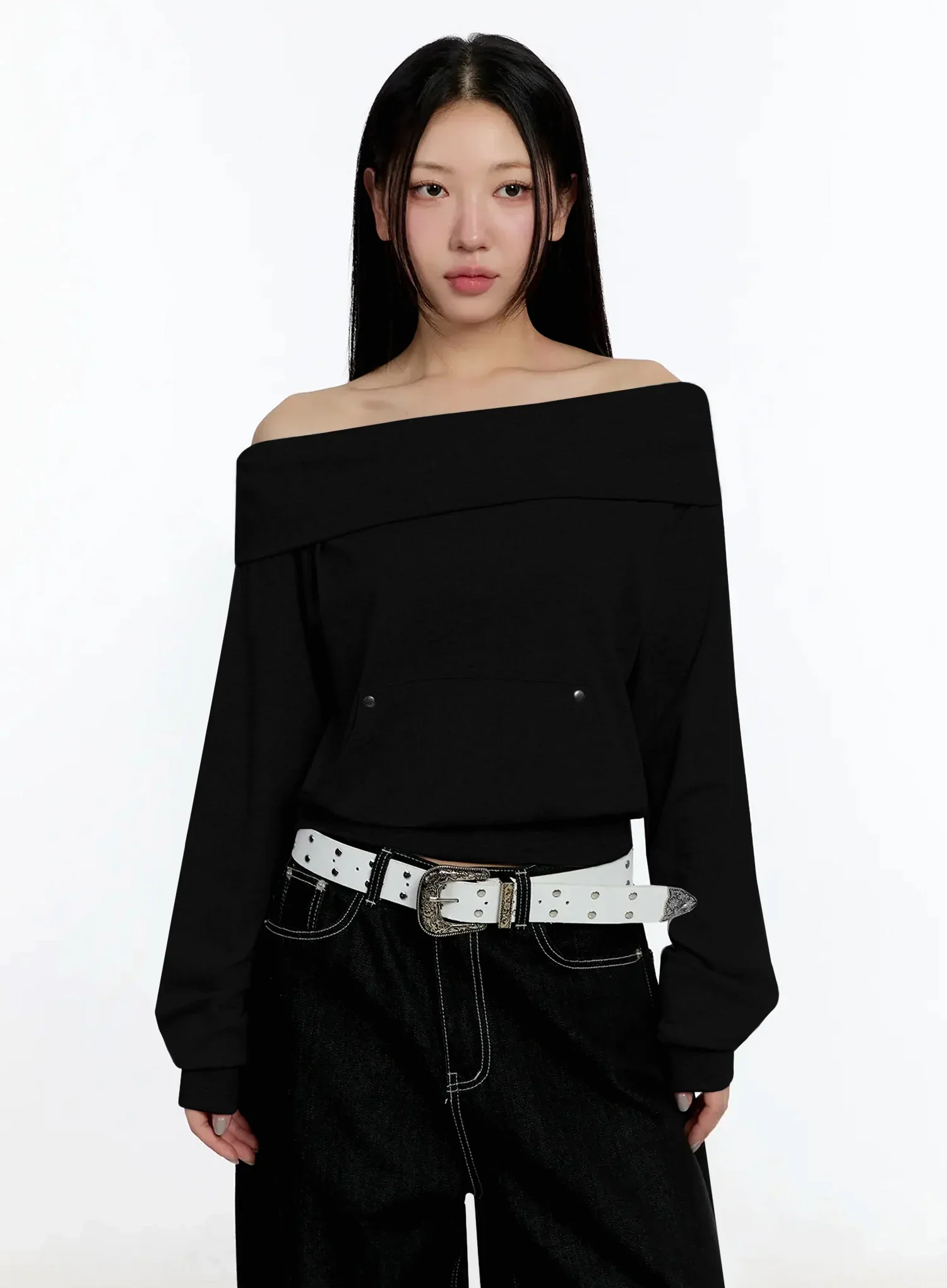 Off-Shoulder Hooded Sweatshirt IM513 - Image 15