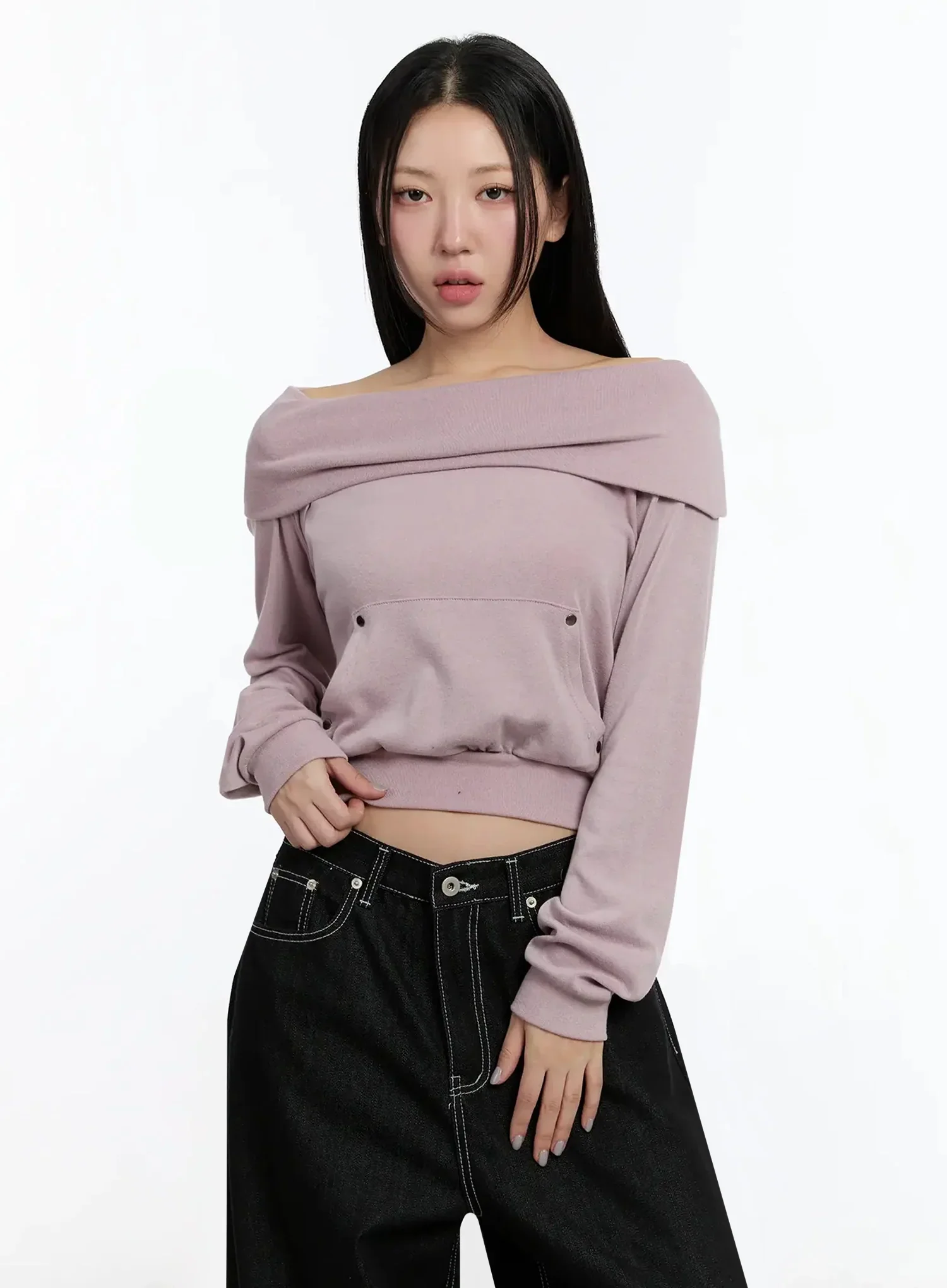 Off-Shoulder Hooded Sweatshirt IM513 - Image 3
