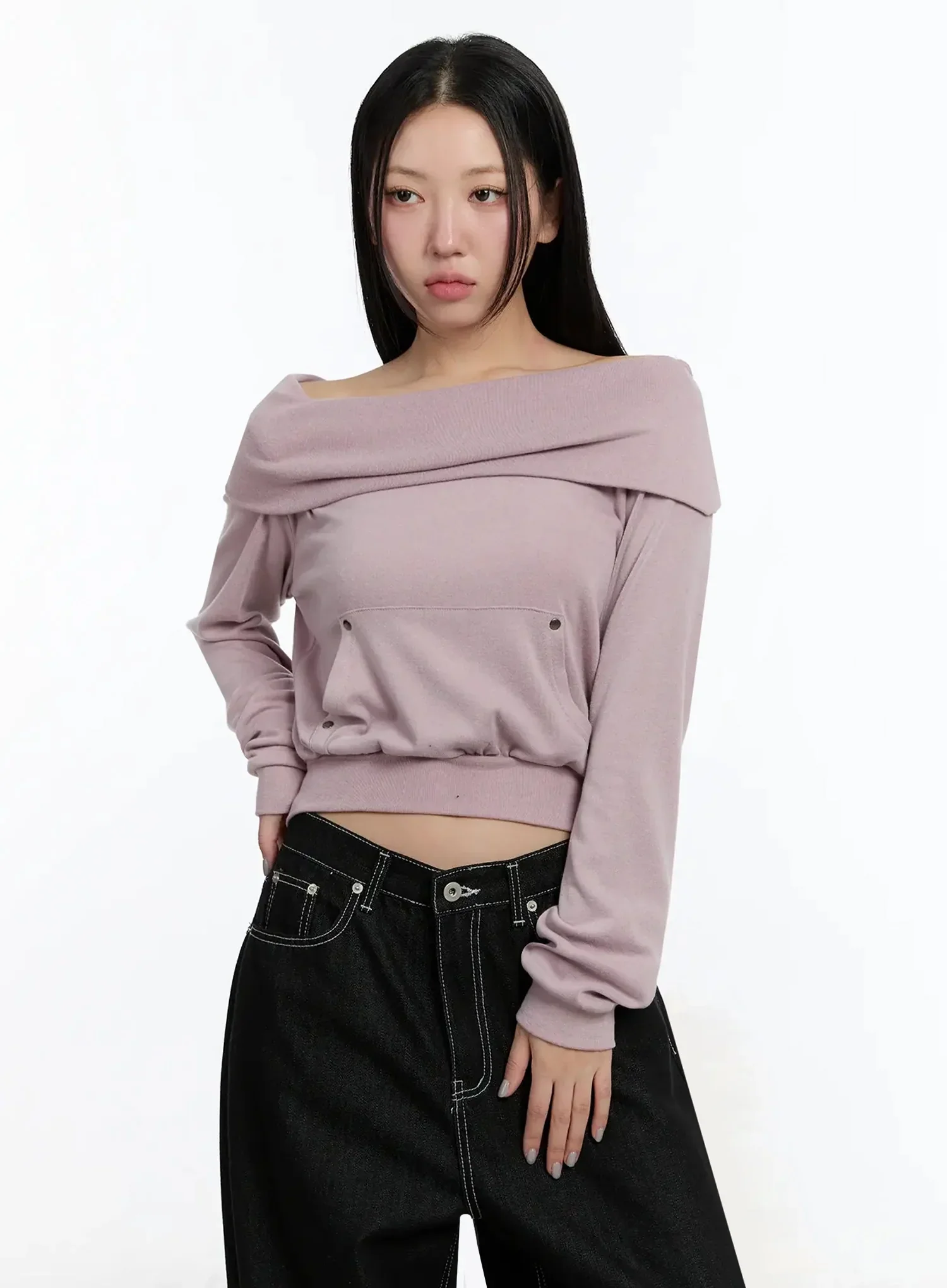 Off-Shoulder Hooded Sweatshirt IM513 - Image 7