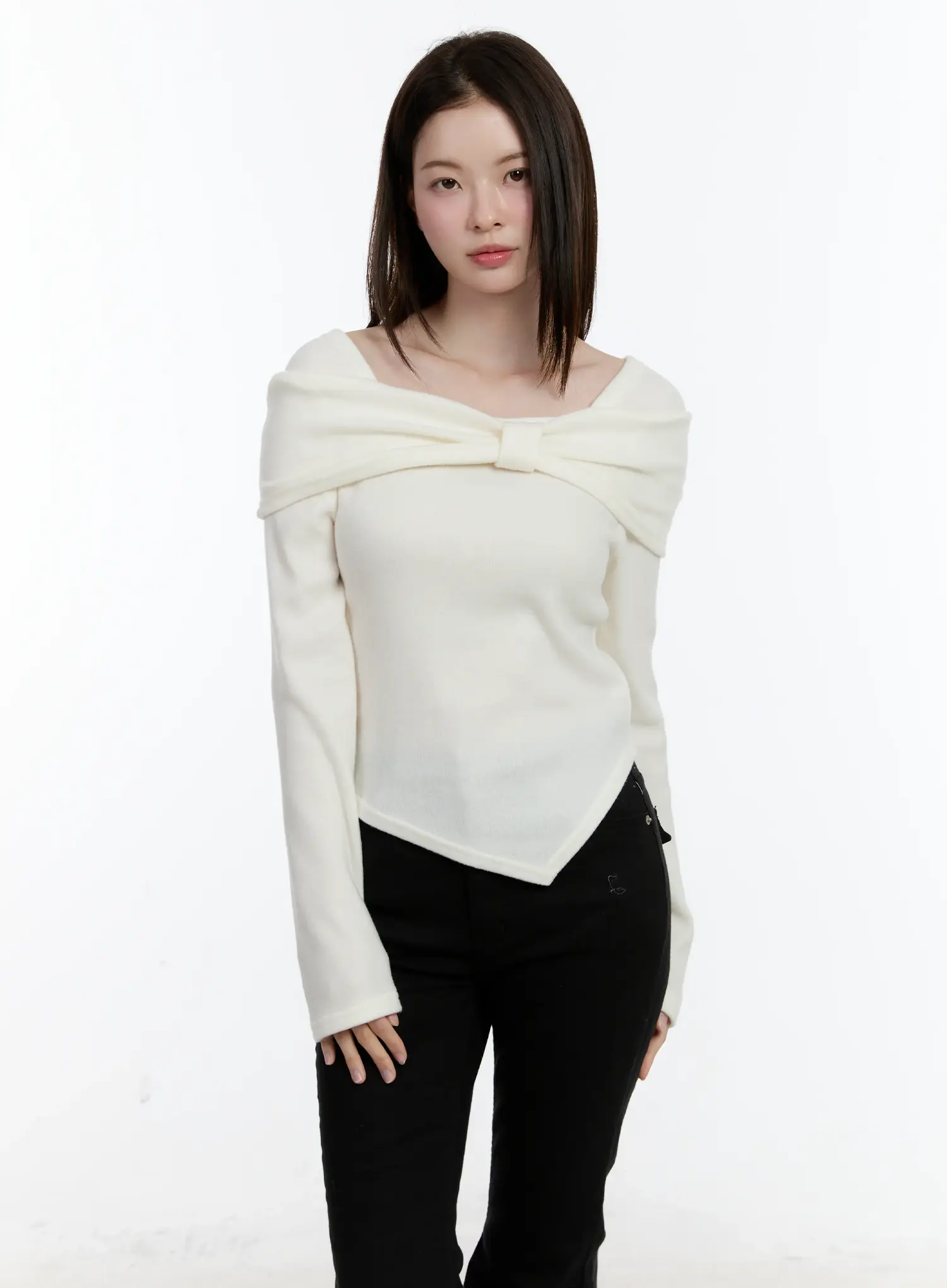 Off-Shoulder Knit Ribbon Top ID510 - Image 9