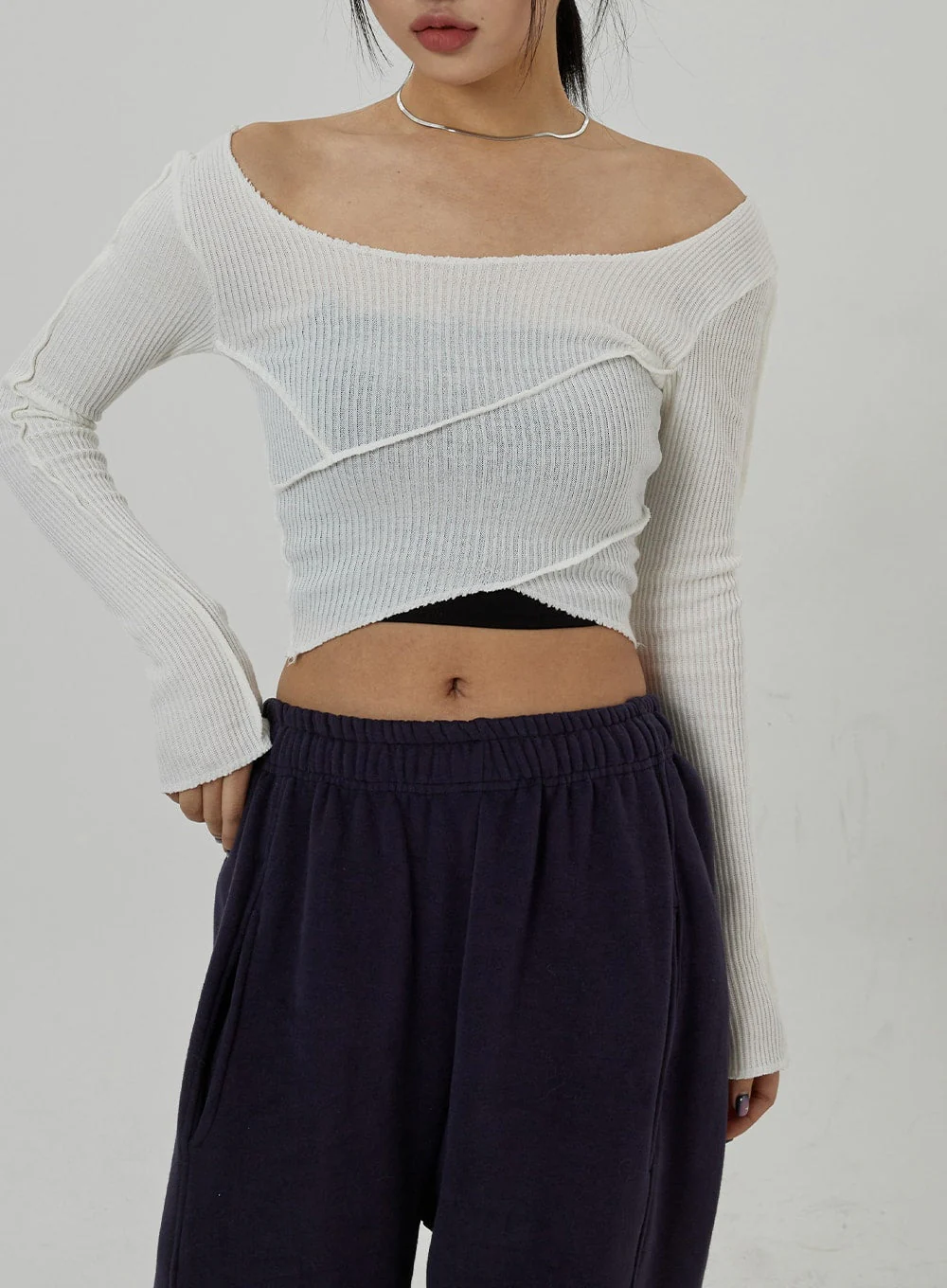 Off-Shoulder Mesh Cropped Top CD20 - Image 2
